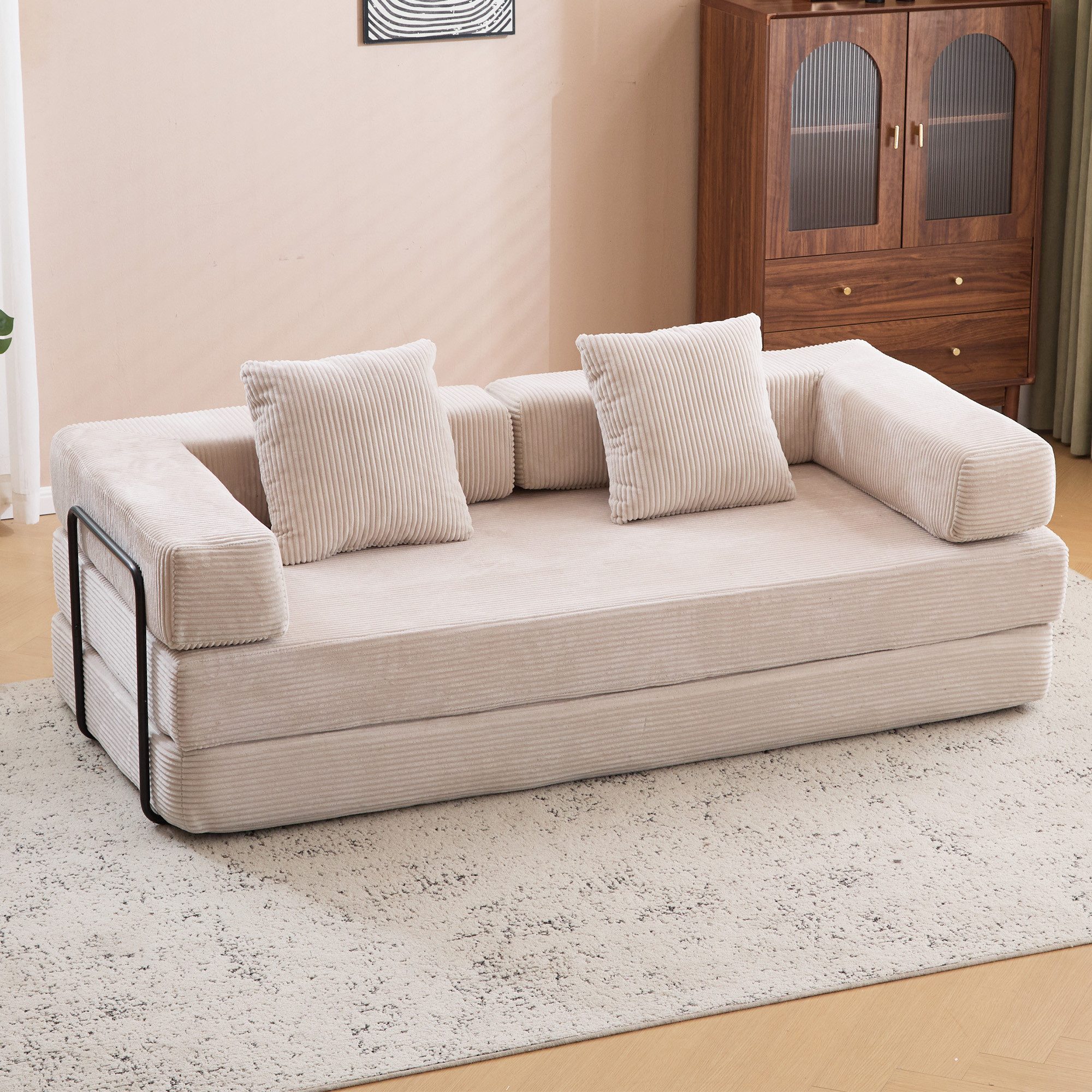 Leawin Sofa 4-in-1 Schlafsofa mit Bettfunktion, faltbares Cord Sofa, Faltbares Cord-Schlafsofa für kleine Räume, modern & multifunktional