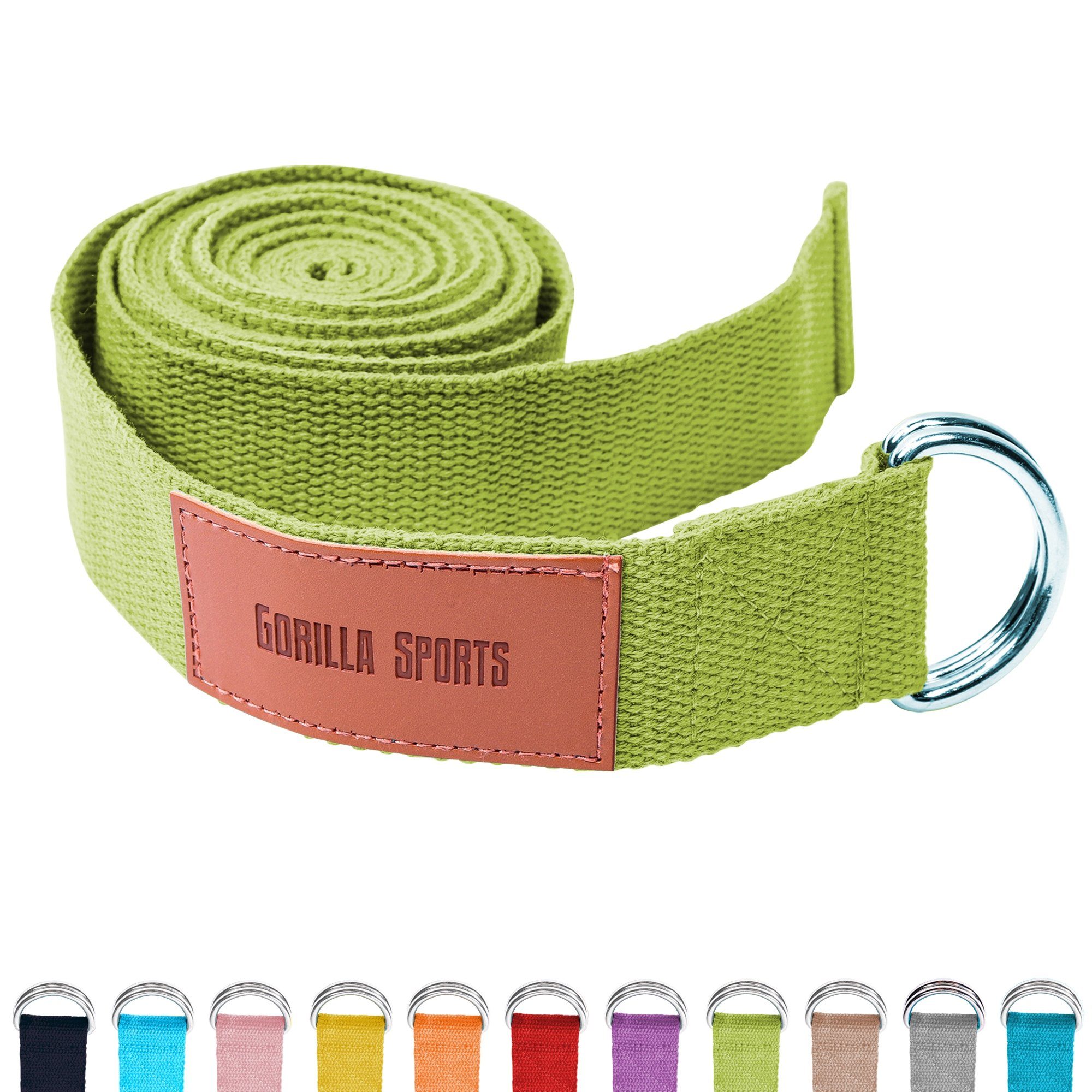 GORILLA SPORTS Yogagurt Yoga-Gürtel, 100% Baumwolle, mit Verschluss aus Metall, Yoga Strap Grün