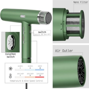 K&K Haartrockner mit Einzigartigem Bürstenlosem Motor, Negativ Ionen Profi, 1800,00 W, Mit 110,000 Rpm, 6 Geschwindigkeits und 3 Wärmeeinstellungen