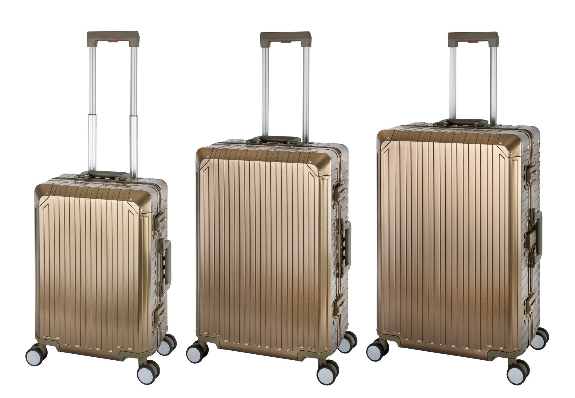 Travelhouse Trolleyset Tokyo, 4 Rollen, (3 tlg., Hartschalen Trolley Set), Aluminium Hartschale TSA Zahlenschloos Aluminium-Rahmen