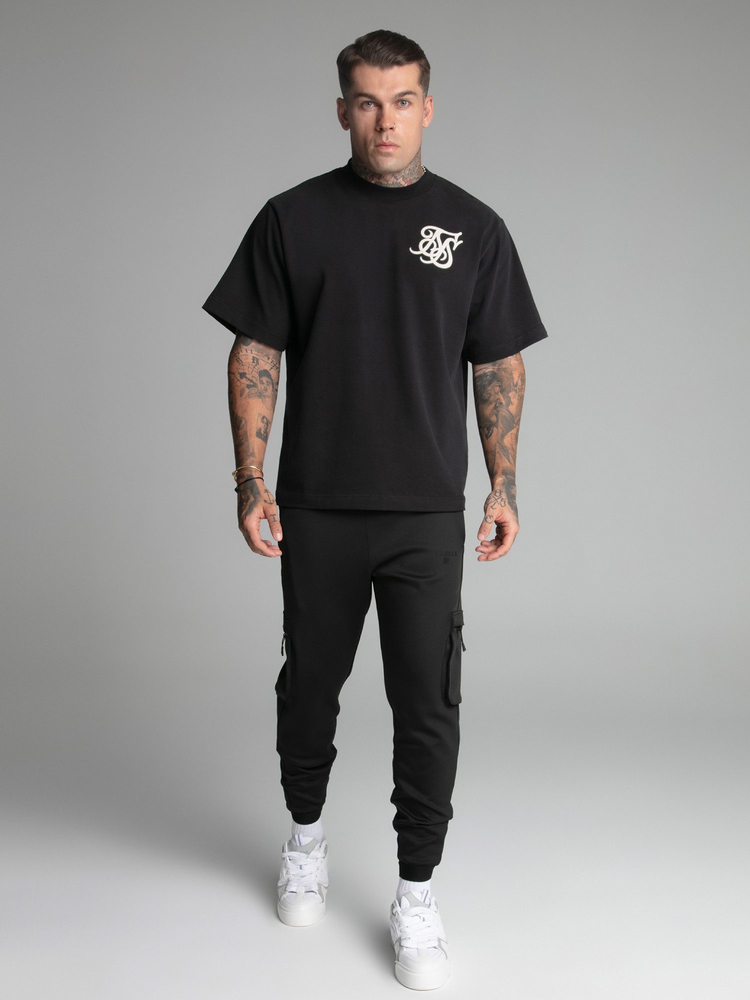 Siksilk Sweathose SikSilk Herren Schwarze Cargo Jogginghose günstig online kaufen