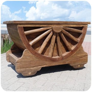 SIMANDRA Couchtisch Truhe Wagenrad (Einzelstück, 1 Truhe), gefertigt in Handarbeit, jedes Stück ein Unikat, Recycling Teak Holz