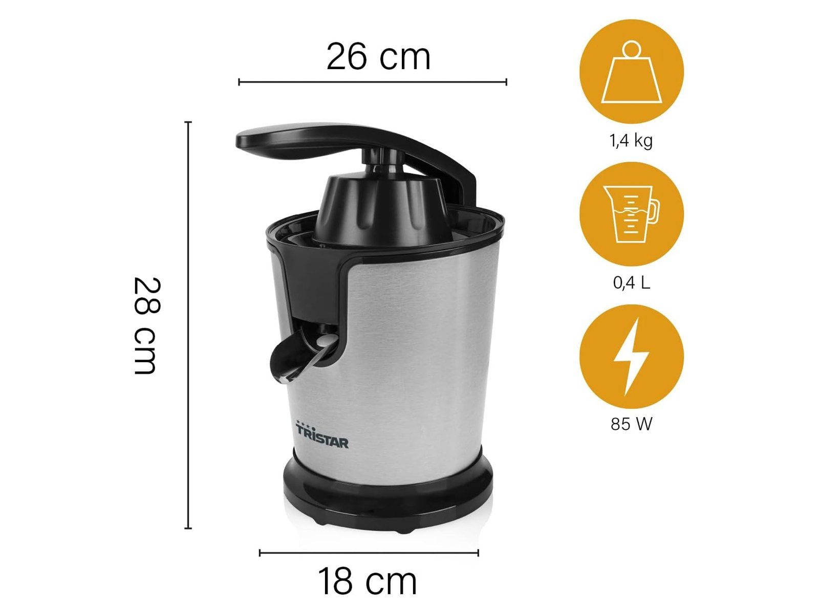 Tristar Zitruspresse, 85 W, Hebel Saft-Maschine Obst-Presse kleiner Entsafter Juicer elektrisch