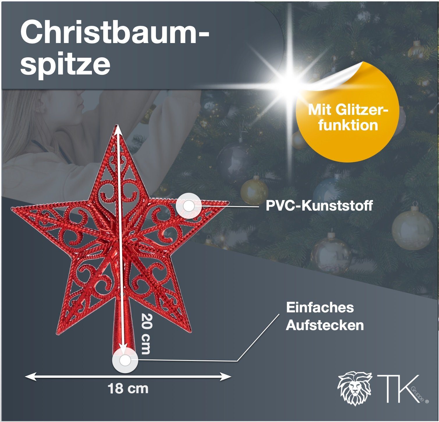 TK Baumspitze Rot Stern Tannenbaum Christbaumspitze Christbaumspitze für Weihnachten Gruppe