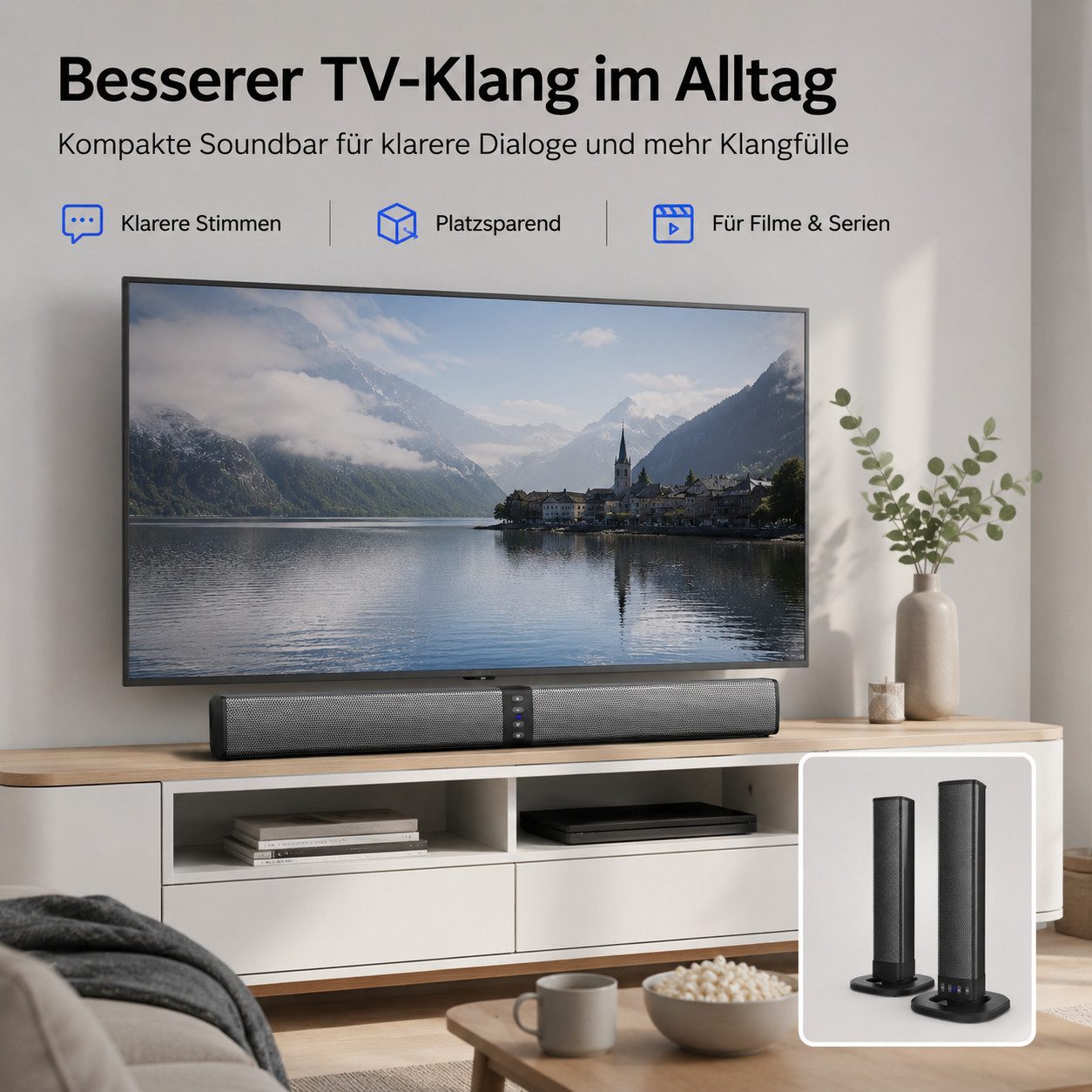 Tekoo Kabellose 2-in-1 Soundbar & PC-Lautsprecher, Bluetooth 5.0, 20W Soundbar 2.0 (Bluetooth, 20 W, 2-in-1 Teilbares Design, Bluetooth 5.0, 2000mAh Akku)