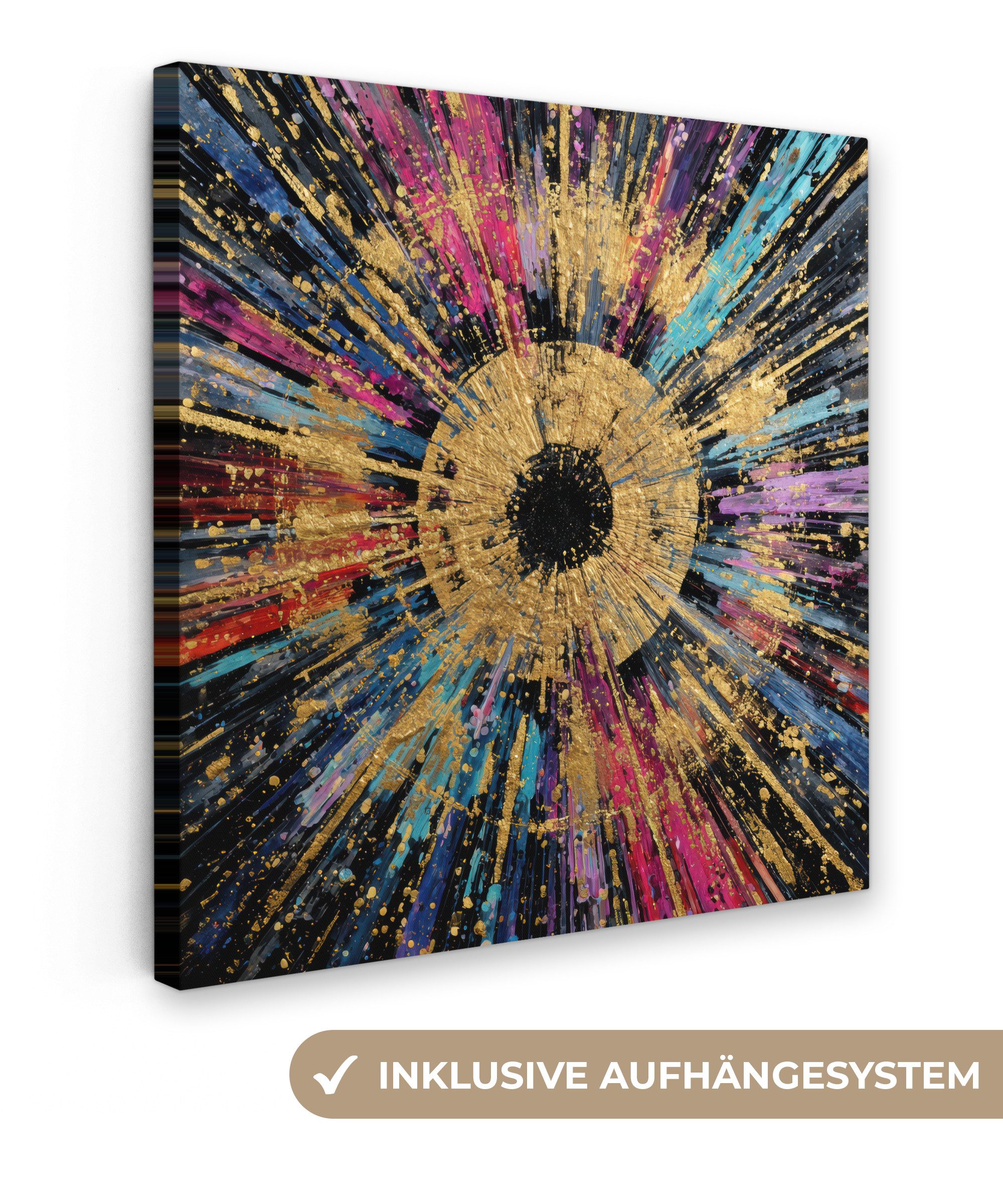 OneMillionCanvasses® Leinwandbild Explosion - Gold - Bunt - Abstrakt, Fotodruck (1 St), Wandbild, Deko Schlafzimmer Wohnzimmer Flur 20x20 cm