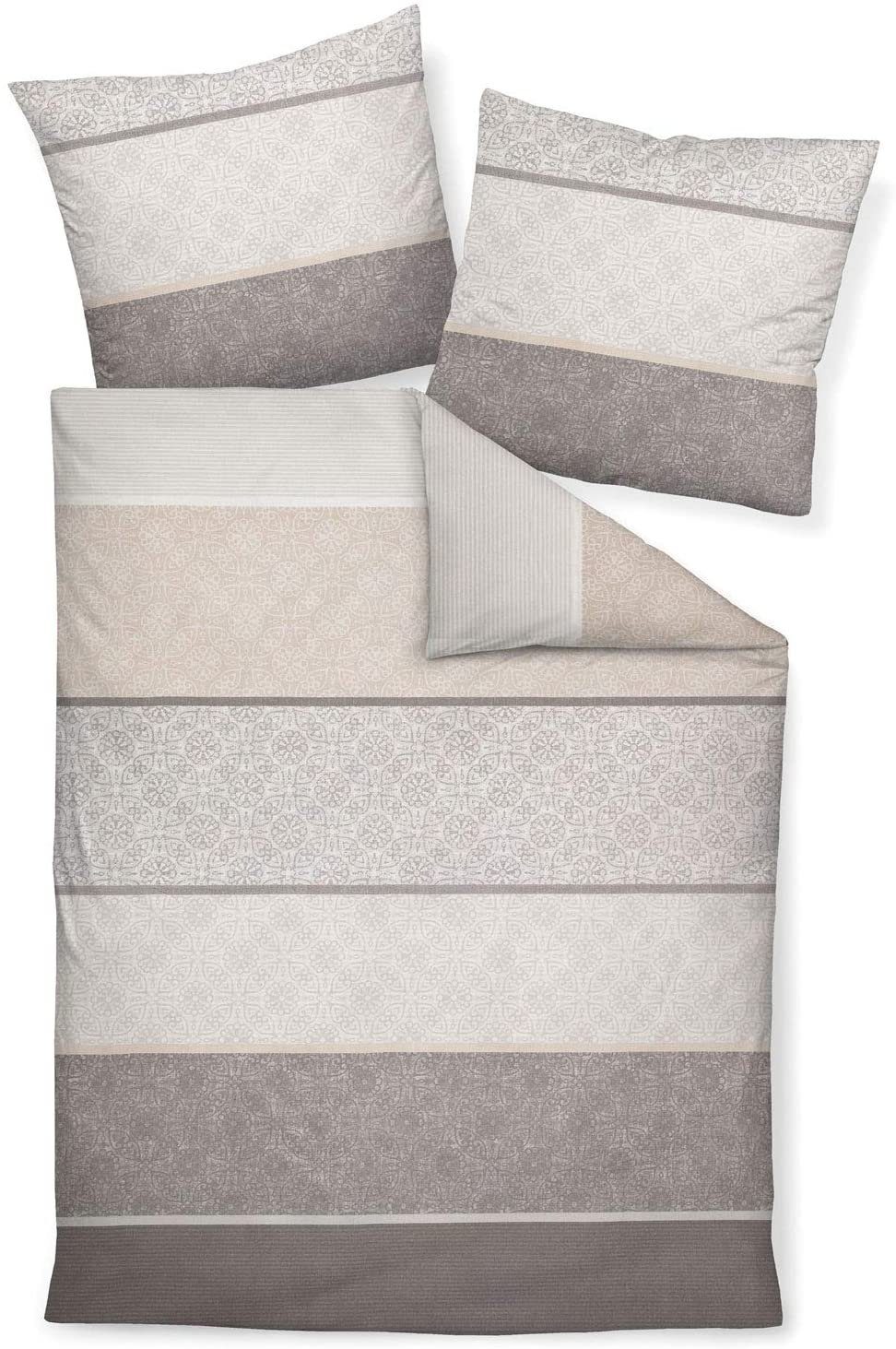 Bettwäsche Mako Satin 135x200 cm 80x80 cm 31031-08 grau taupe, Janine,  Baumolle, 2 teilig, Bettbezug Kopfkissenbezug Set kuschelig weich hochwertig