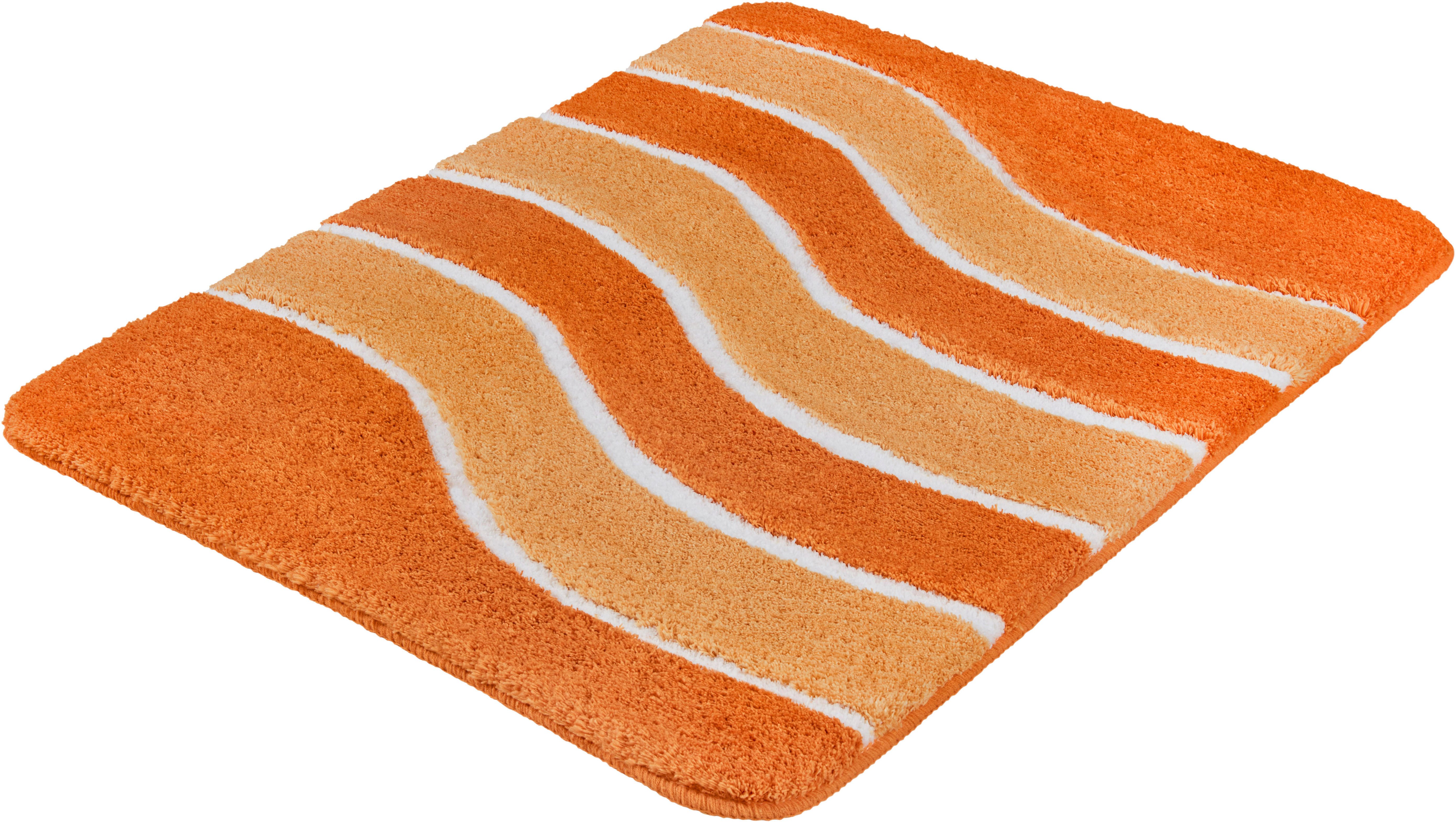 MEUSCH Badematte Lara, Höhe 20 mm, rutschhemmend beschichtet, fußbodenheizungsgeeignet, Polyester, rechteckig, Wellen-Design mit flauschigen weißen Akzenten