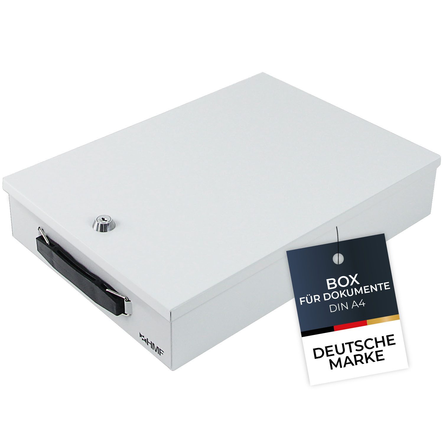 HMF Geldkassette Abschließbare Dokumentenkassette DIN A4, Dokumentenbox, 37,5 x 26,5 x 8 cm, Lichtgrau