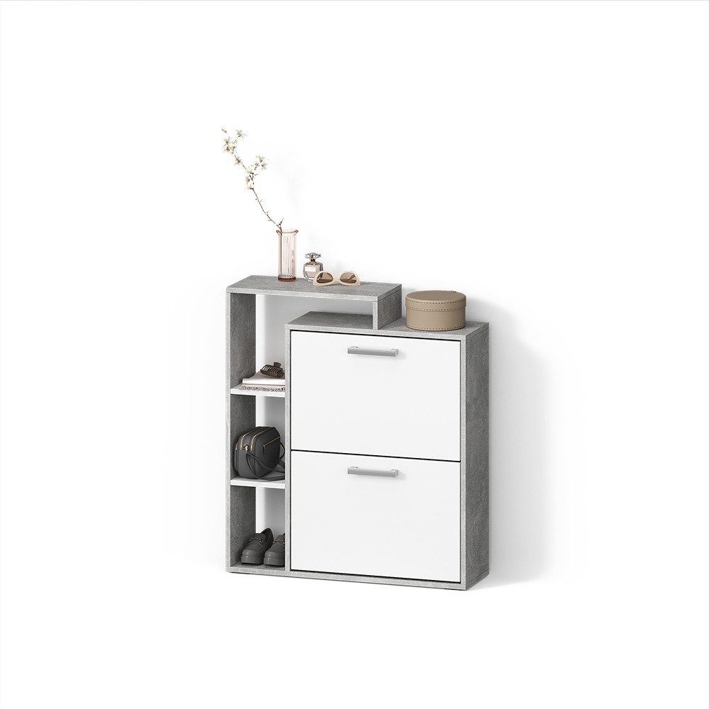 Livinity® Schuhkipper Ortello, Weiß/Beton/Beton, 24.5 x 90 cm (1 St)