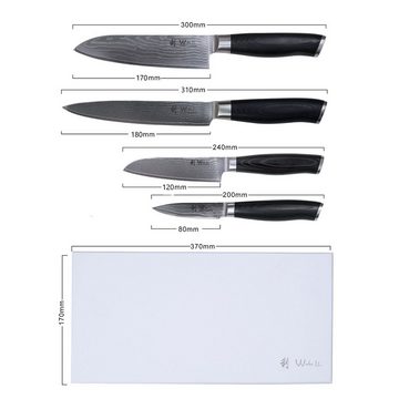 Wakoli Messer-Set Mikata 4er Damastmesser-Set Klingenlängen von 8 cm bis 18 cm mit Griff