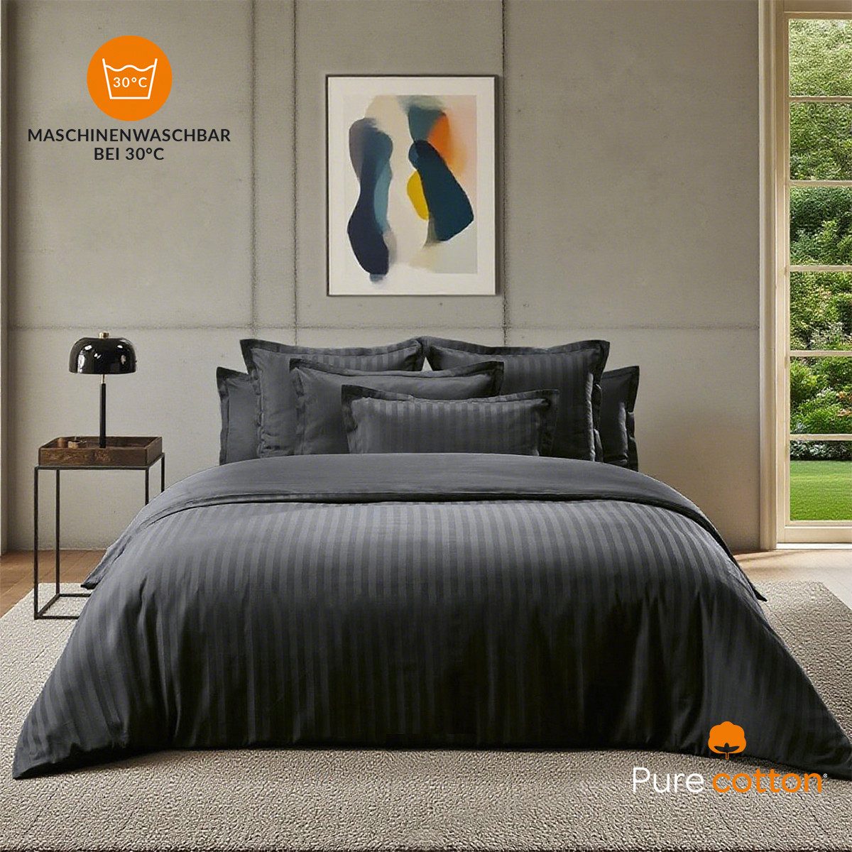 Pure cottom Bettwäsche Baumwoll-Satin Bettwäsche schwarz, Baumwoll-Satin, verschiedene Größen