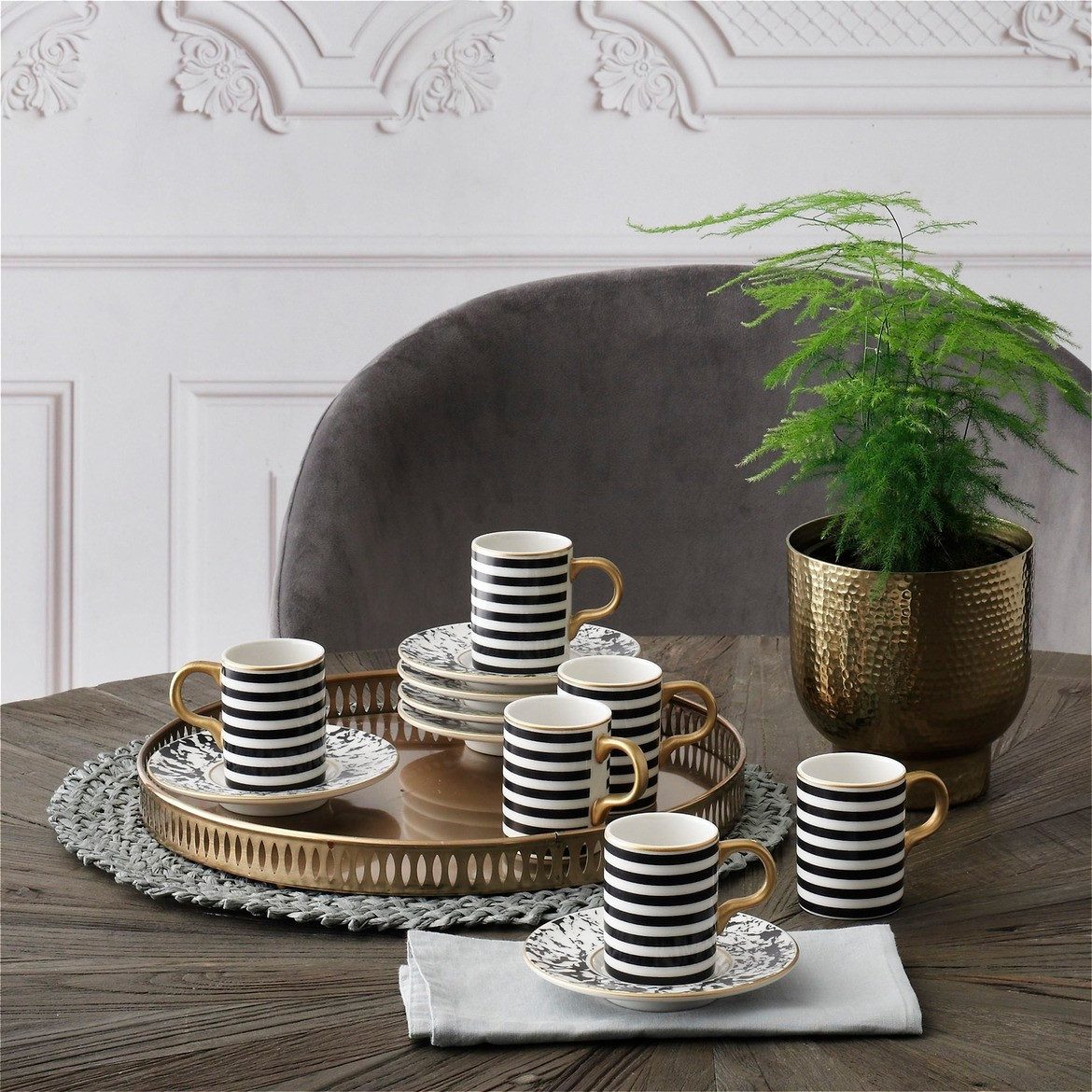 GÜRAL Porselen Kaffeeservice ATINA (12-tlg), 6 Personen, Porzellan, Elegantes Design für stilvolle Kaffeemomente