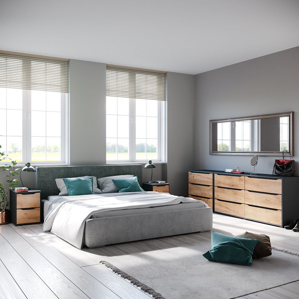 Vicco Kommode Ruben, Goldkraft Eiche/Anthrazit/Anthrazit, 48 x 77.6 cm mit Schubl... (1 St)