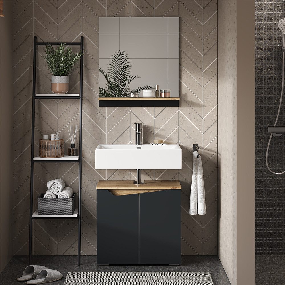 Vicco Badspiegel Marelle, Anthrazit/Artisan-Eiche, 60 x 67 cm mit Regal günstig online kaufen