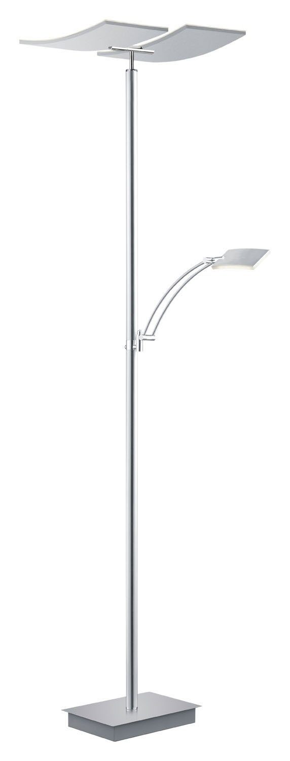 B-LEUCHTEN LED Deckenfluter DUO, 2-flammig, H 182 cm, Nickelfarben, Weiß, Dimmfunktion, Anpassung der Farbtemperatur, Lesearm, LED fest integriert, Tageslichtweiß, Extra-Warmweiß, Neutralweiß, Acryl, Metall, Toch-Funktion