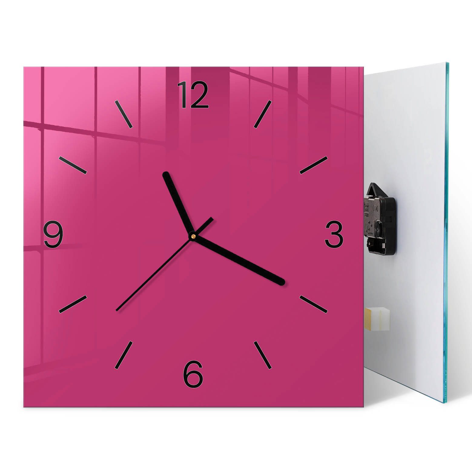 ArtPrintCave Wanduhr Glasuhr aus Floatglas mit Motiv und leisem Quarz-Uhrwerk (Intensives Rosa, Pink)