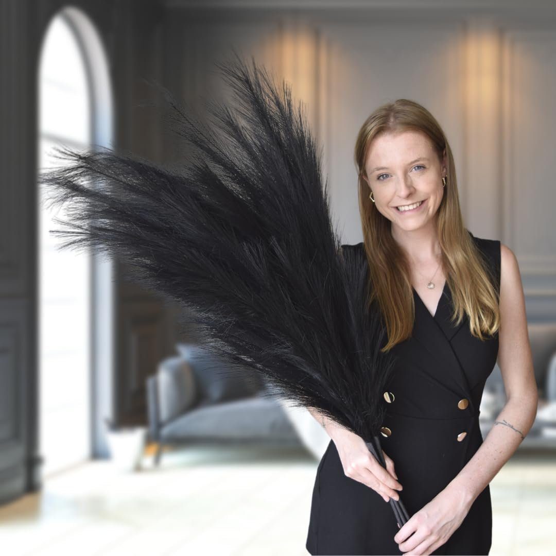 Kunstpflanze Pampasgras Deko XXL Kunstblume Pampasgras Großes Pampasgras Schwarz Pampas gras, Layba, Höhe 100 cm, Pampas Schwarz 3 Stiele