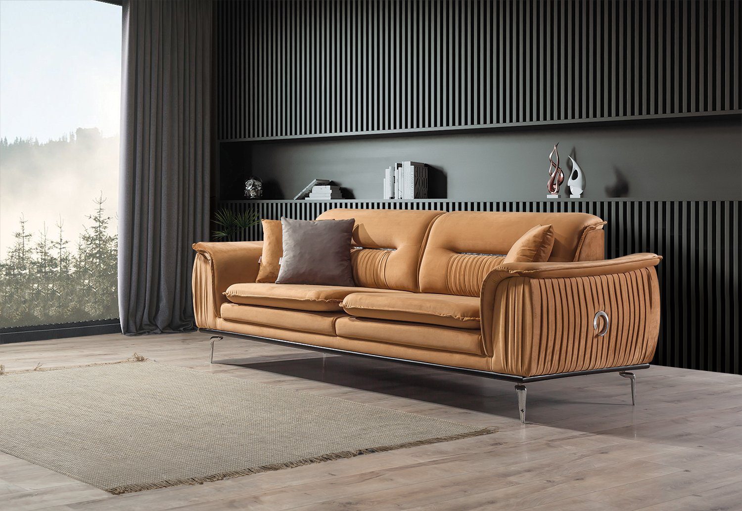 Turkey, Luxus-Microfaser Quality Sofa Bologna, 3-Sitzer, 1 Möbel Made Stk. Karamell Villa Polyester) in (100%