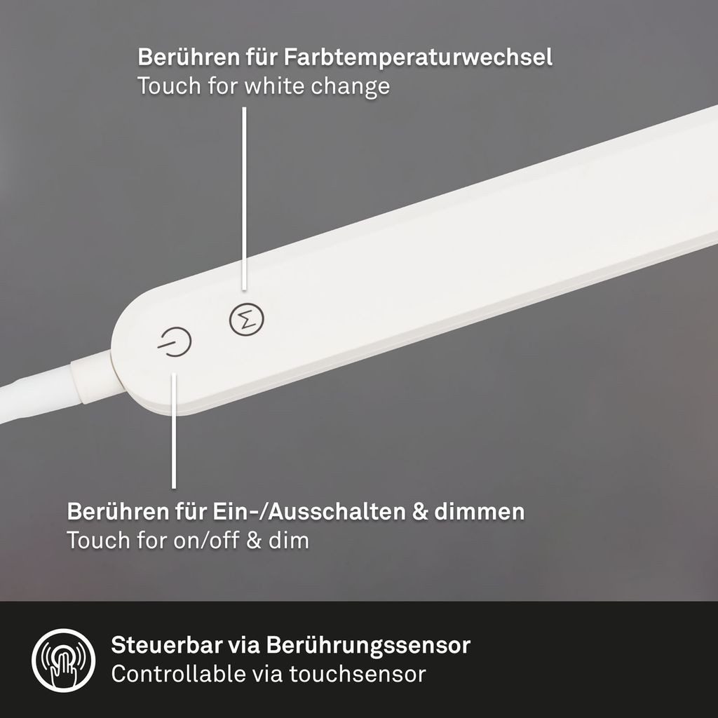 Briloner Leuchten Stehlampe 1389-016, Dimmfunktion, LED fest integriert, 2700K - Extra-Warmweiß, Stehleuchte, 183cm, Weiß, 6,5W, Wohnzimmer, Schlafzimmer, Flur, Büro