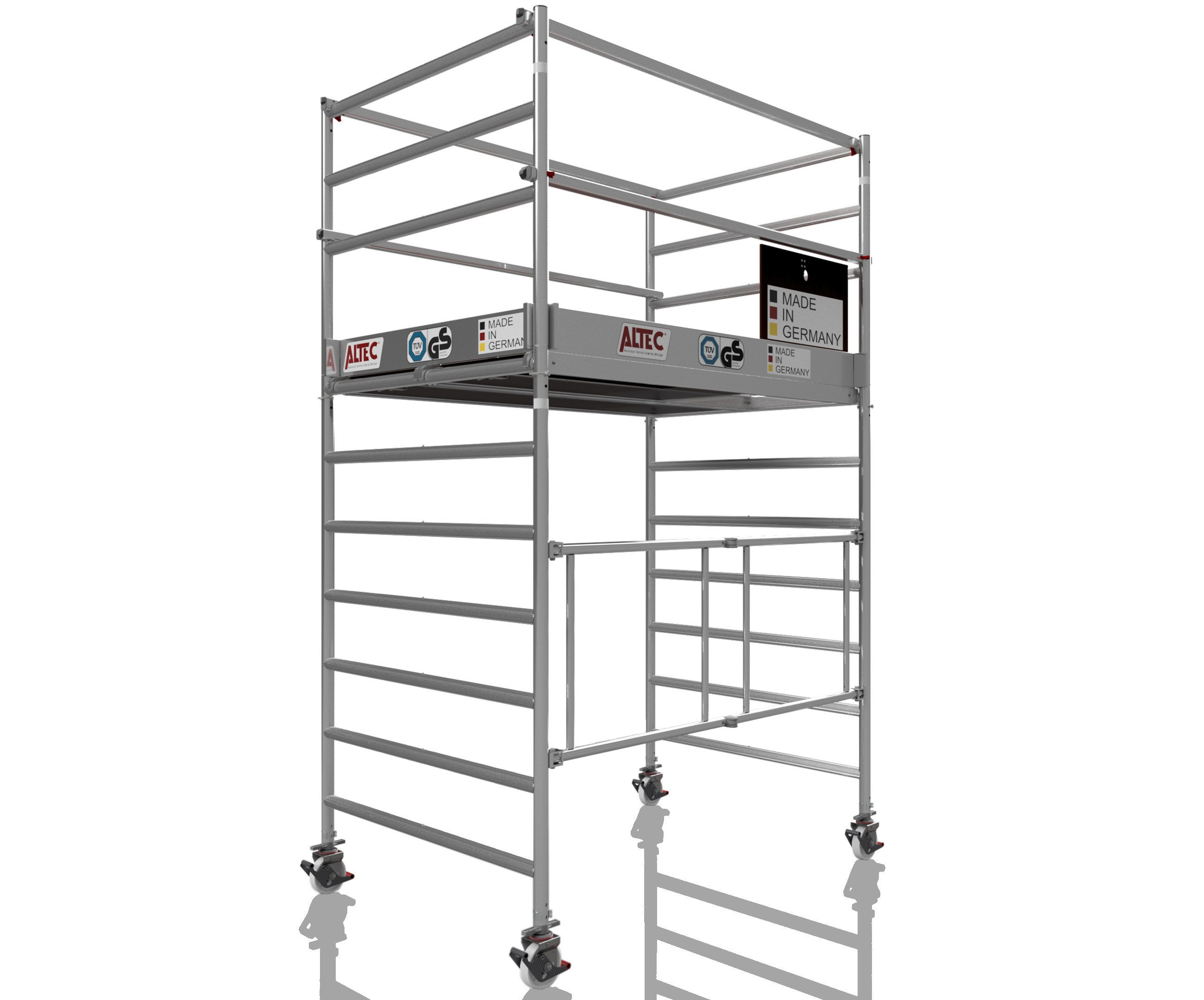ALTEC Aluminium Klappgerüst AluKlik XXL, 135cm breit, mit Ø150mm Rollen, höhenverstellbar, maximale Arbeitshöhe 14 Meter