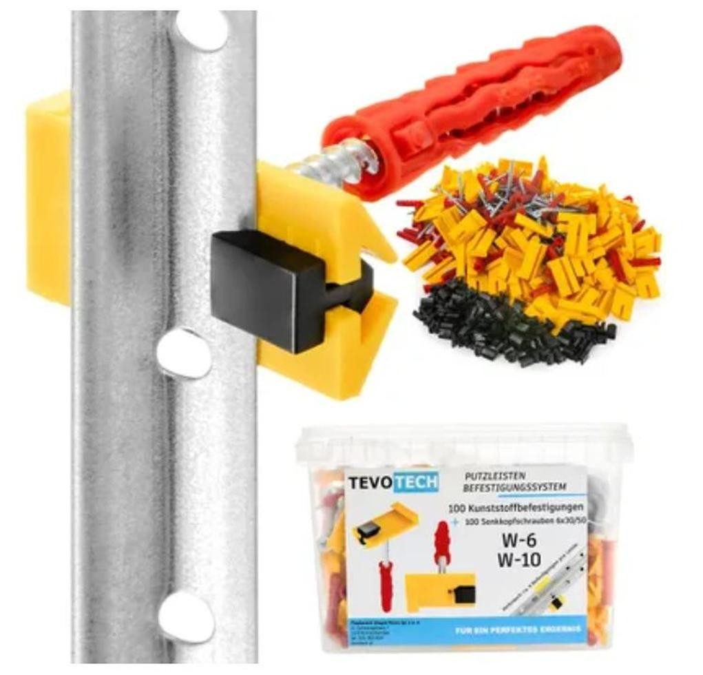 Tevo Tech Leisten-Befestigungsclips Schnellputzprofil Clips System + Dübel, (100-St)