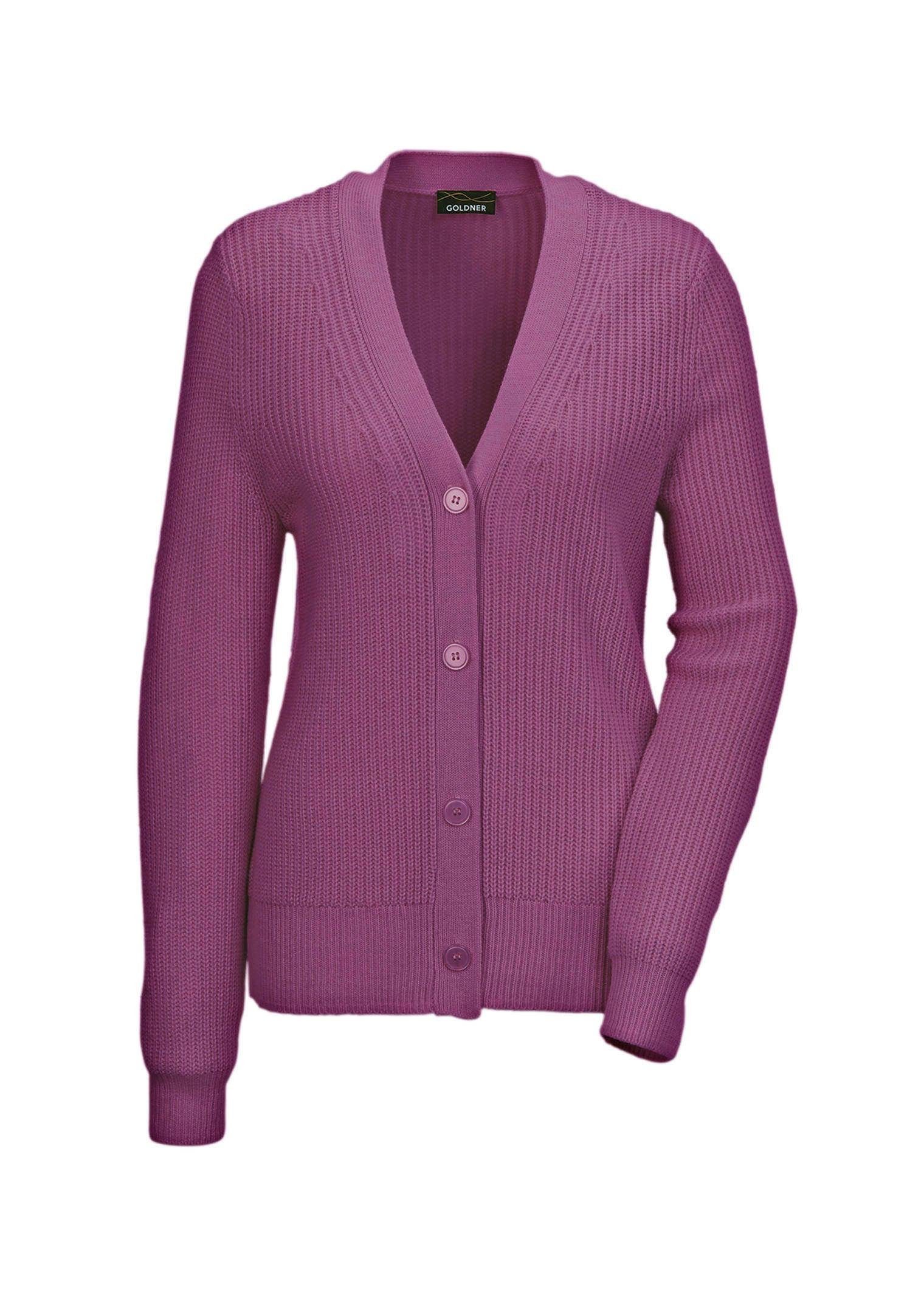 GOLDNER Strickjacke Elegante Strickjacke mit V-Ausschnitt Kurzjacke mit Rip günstig online kaufen