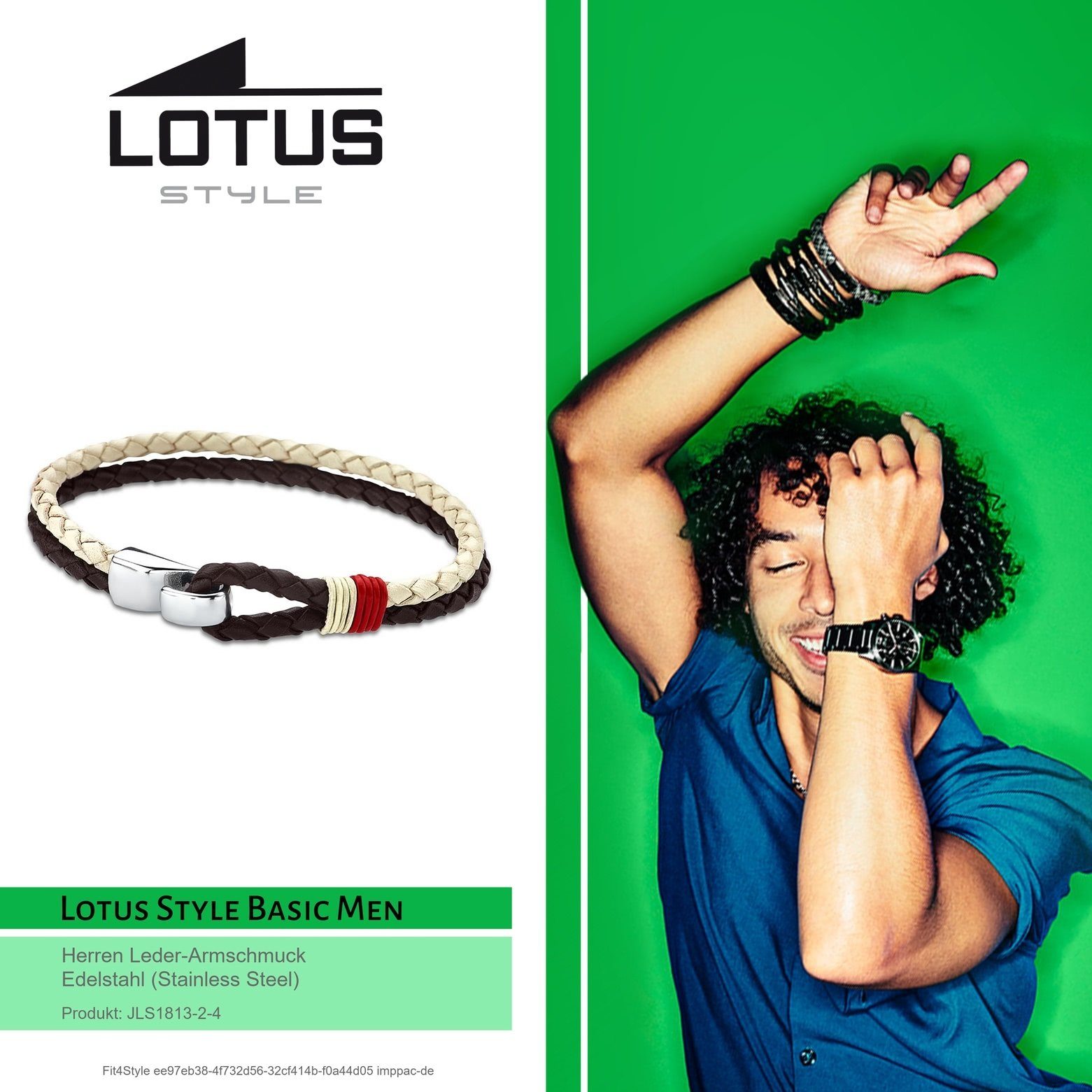 beige Echtleder Edelstahl Lotus Style Herren (Armband), (Stainless Armband Steel), silber aus Lotus Armband für Style