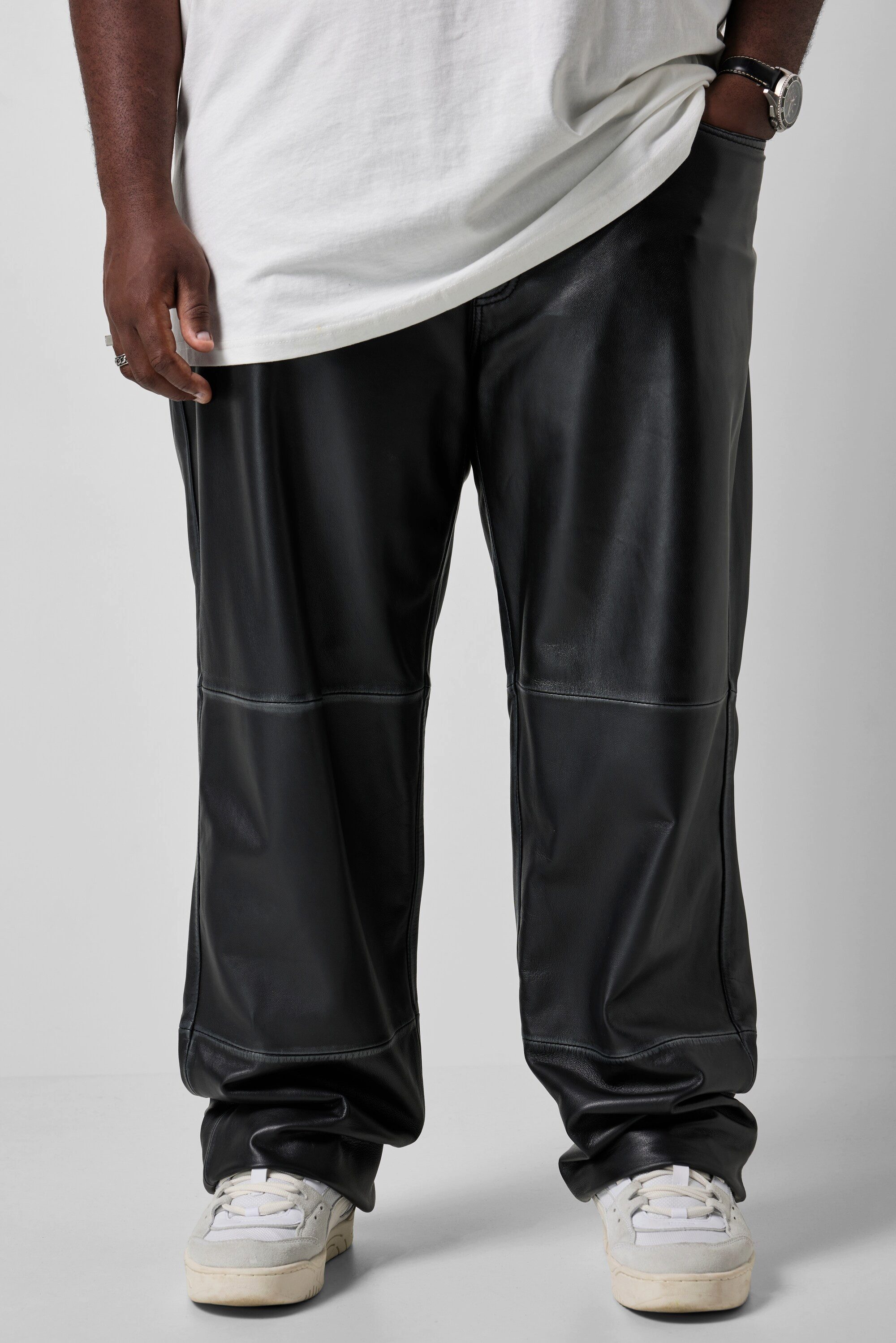 STHUGE Lederhose Lederhose Leder Baggy Fit große Gesäßtaschen