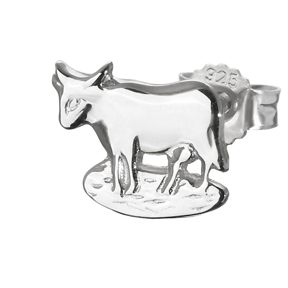 NKlaus Single-Ohrstecker Einzelohrstecker Kuh Stier 925 Silber rhodiniert 9 (Einzel - 1 Stück)