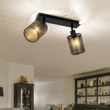 etc-shop LED Deckenspot, Leuchtmittel nicht inklusive, Strahler schwarz gold 2 Flammige Deckenleuchte schwenkbar