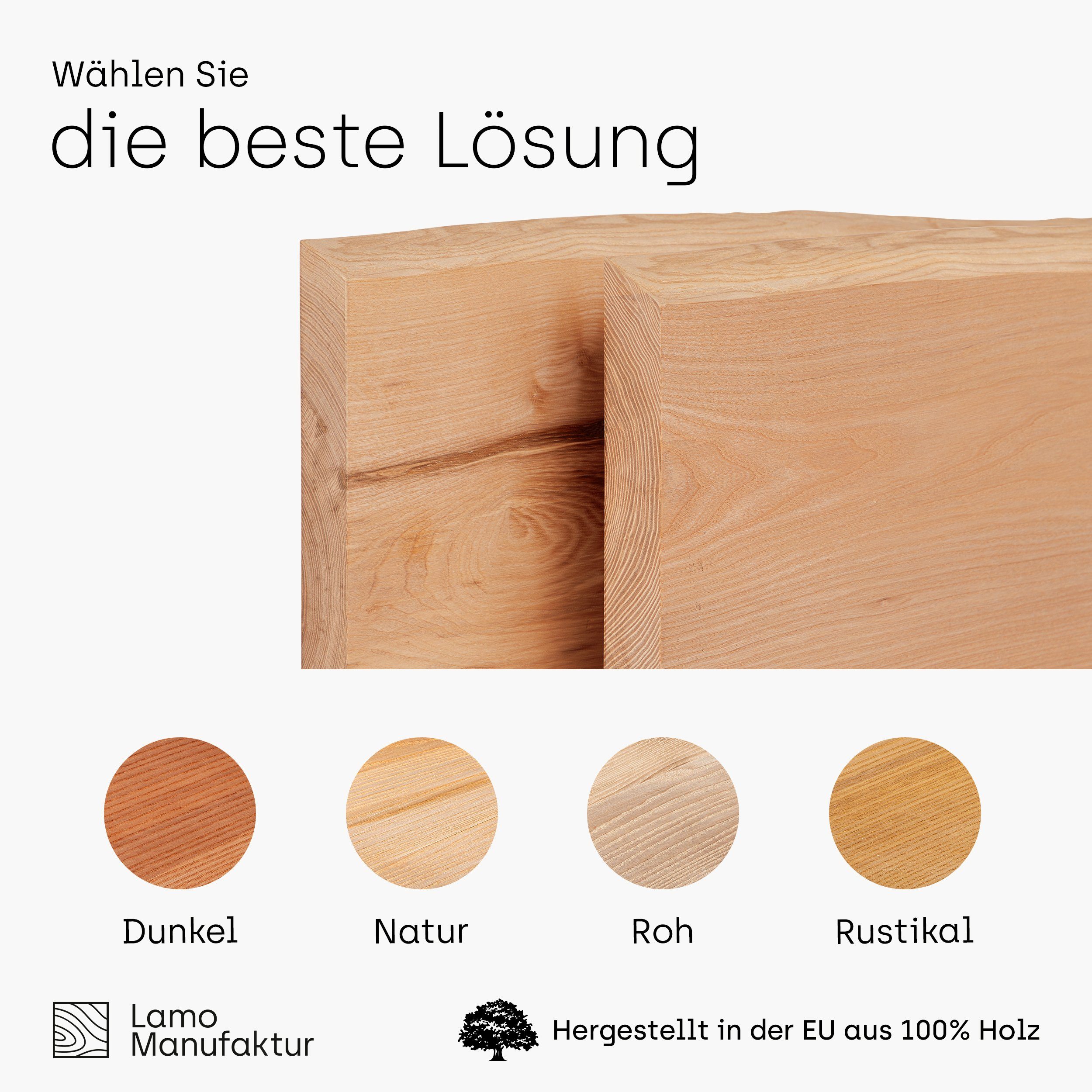 Massivholzplatte (Waschtisch, LAMO starke Konsolentischplatte), Natur 40mm Waschtischplatte LWP Manufaktur