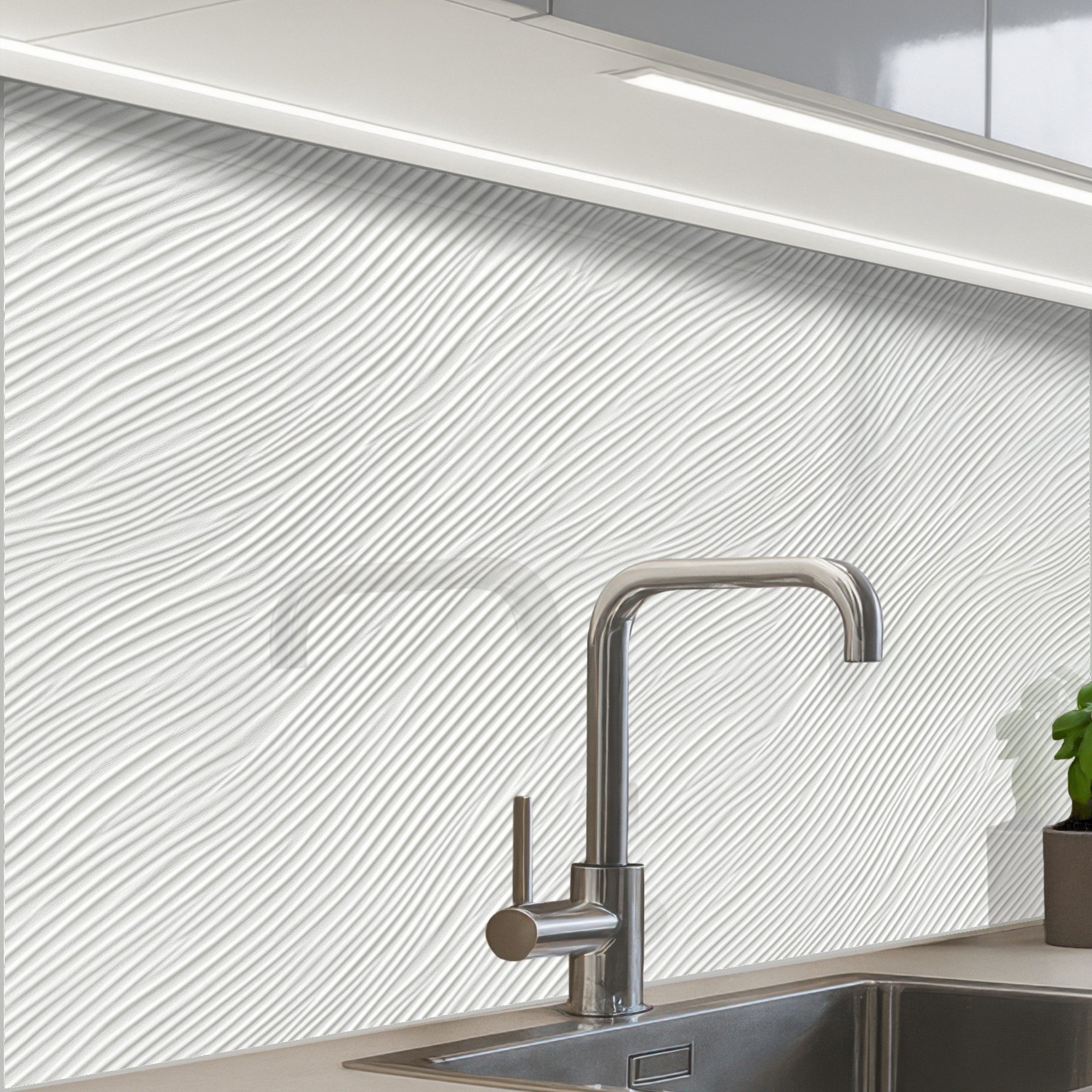 KitchenYeah Küchenrückwand Muster selbstklebend (keine Folie) Wellen - Rippen - Weiß, (1-tlg), Spritzschutz, Küche, Rückwand, Küchenwand, Küchenfront, 30x20 cm