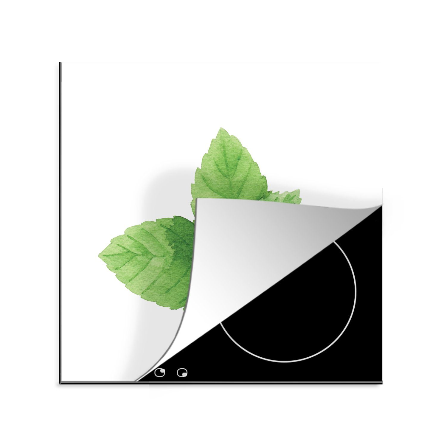 MuchoWow Herdblende-/Abdeckplatte Aquarell - Münze - Pflanze, Vinyl, (1 tlg), 78x78 cm, Ceranfeldabdeckung, Arbeitsplatte für küche