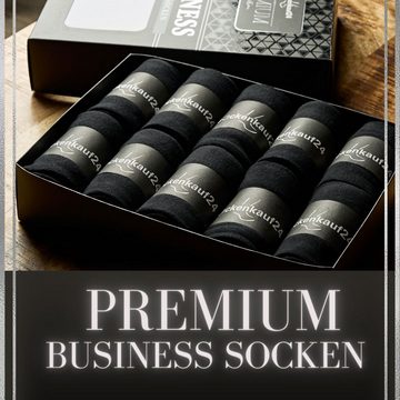 sockenkauf24 Komfortsocken 10 Paar Herren Socken "Premium" Business Socken ohne Gummibund & ohne Naht Baumwolle Komfortbund in edler Box