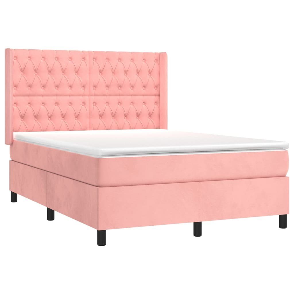 vidaXL Bett Boxspringbett mit Matratze & LED Rosa 140x200 cm Samt