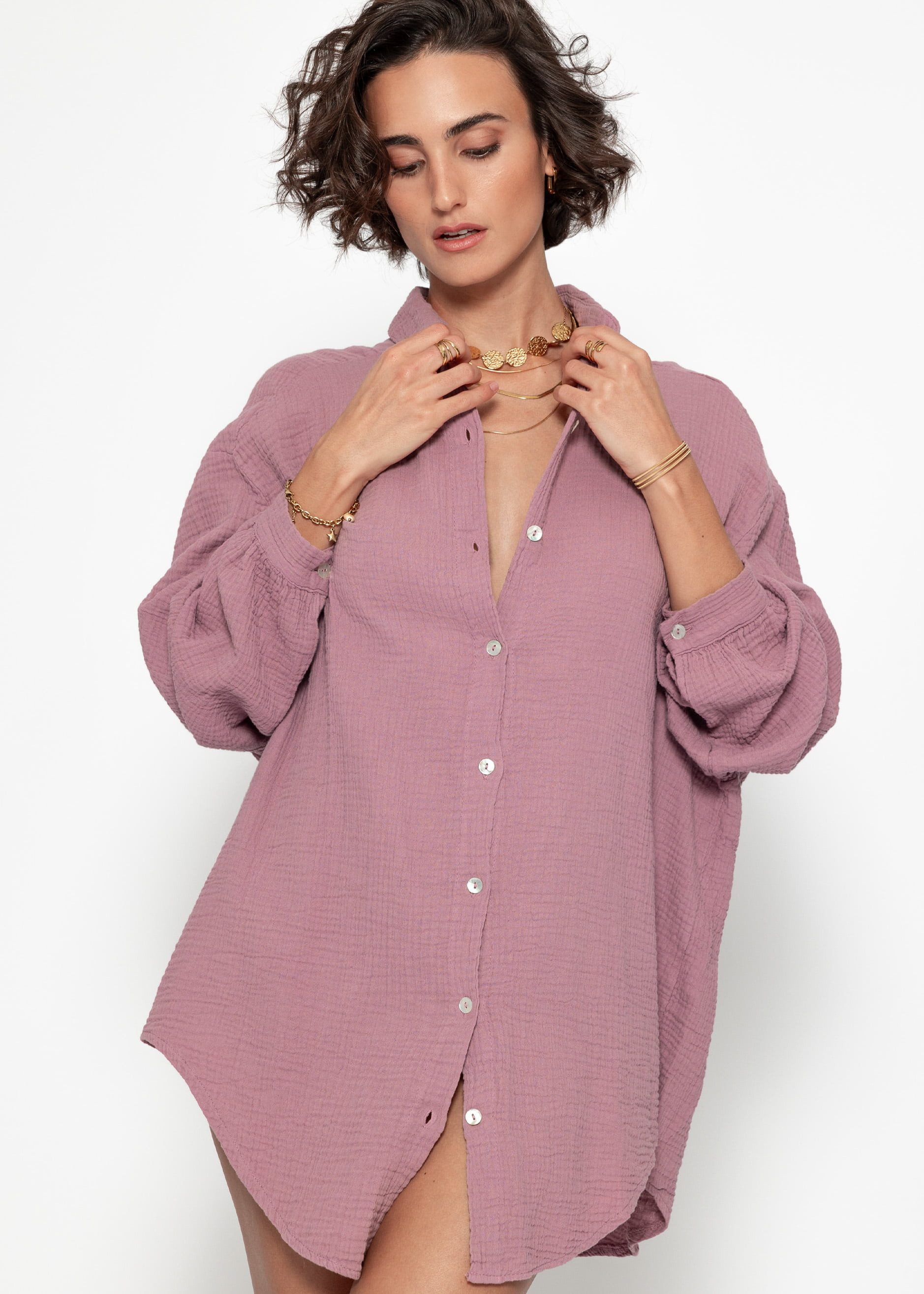 SASSYCLASSY Longbluse Oversize Musselin Bluse Damen günstig online kaufen