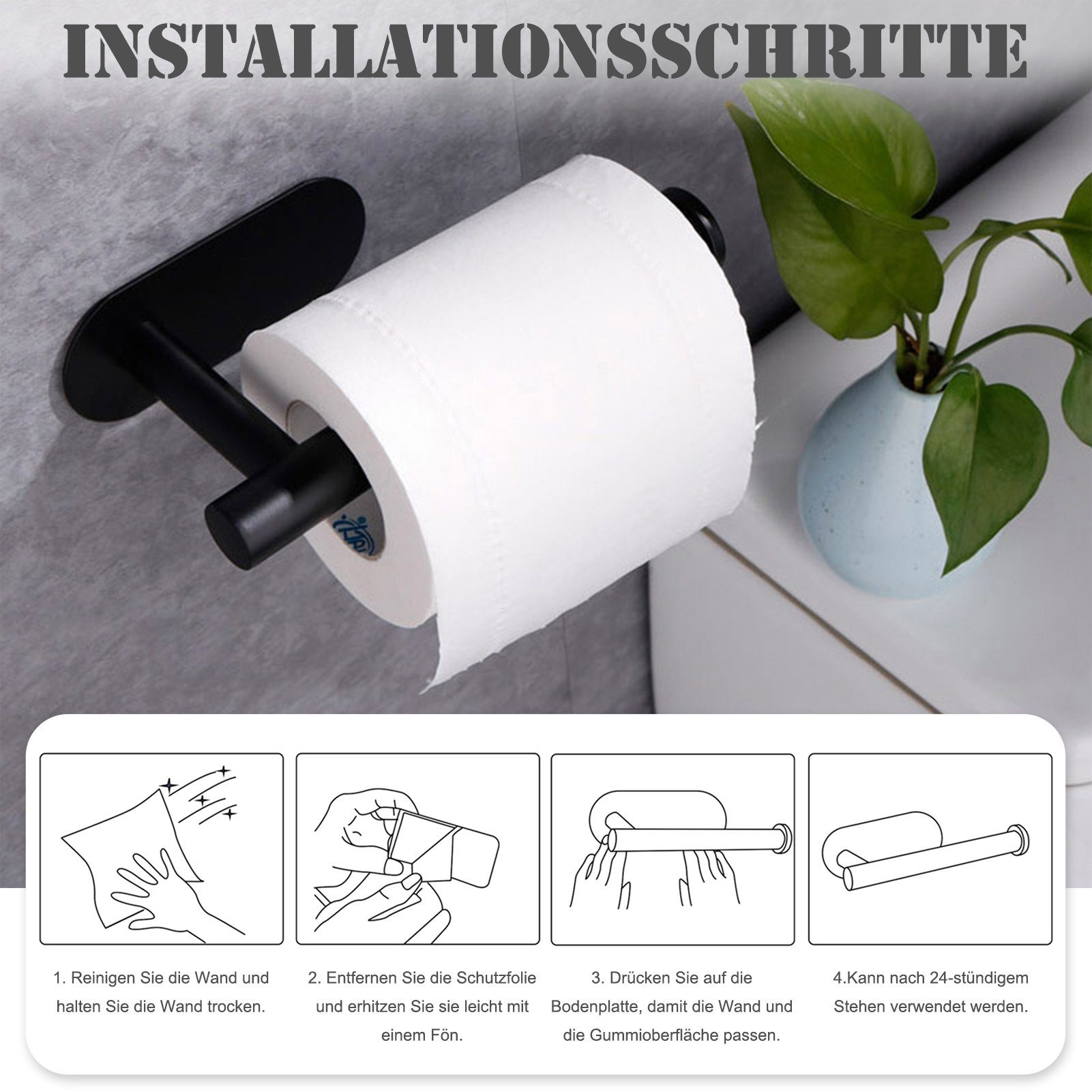 Handtuchhaken (3-St), Toilettenpapierhalter 2 Mit Toilettenpapierhalter MDHAND Edelstahl selbstklebenden