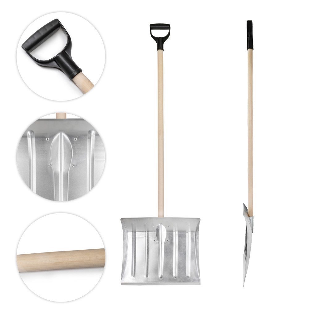 Prima-Online Schneeschieber Alu Schneeschaufel mit Holzstiel Schneeräumer Schneeschieber 40/50 cm, mit 137,00 cm langem Stiel