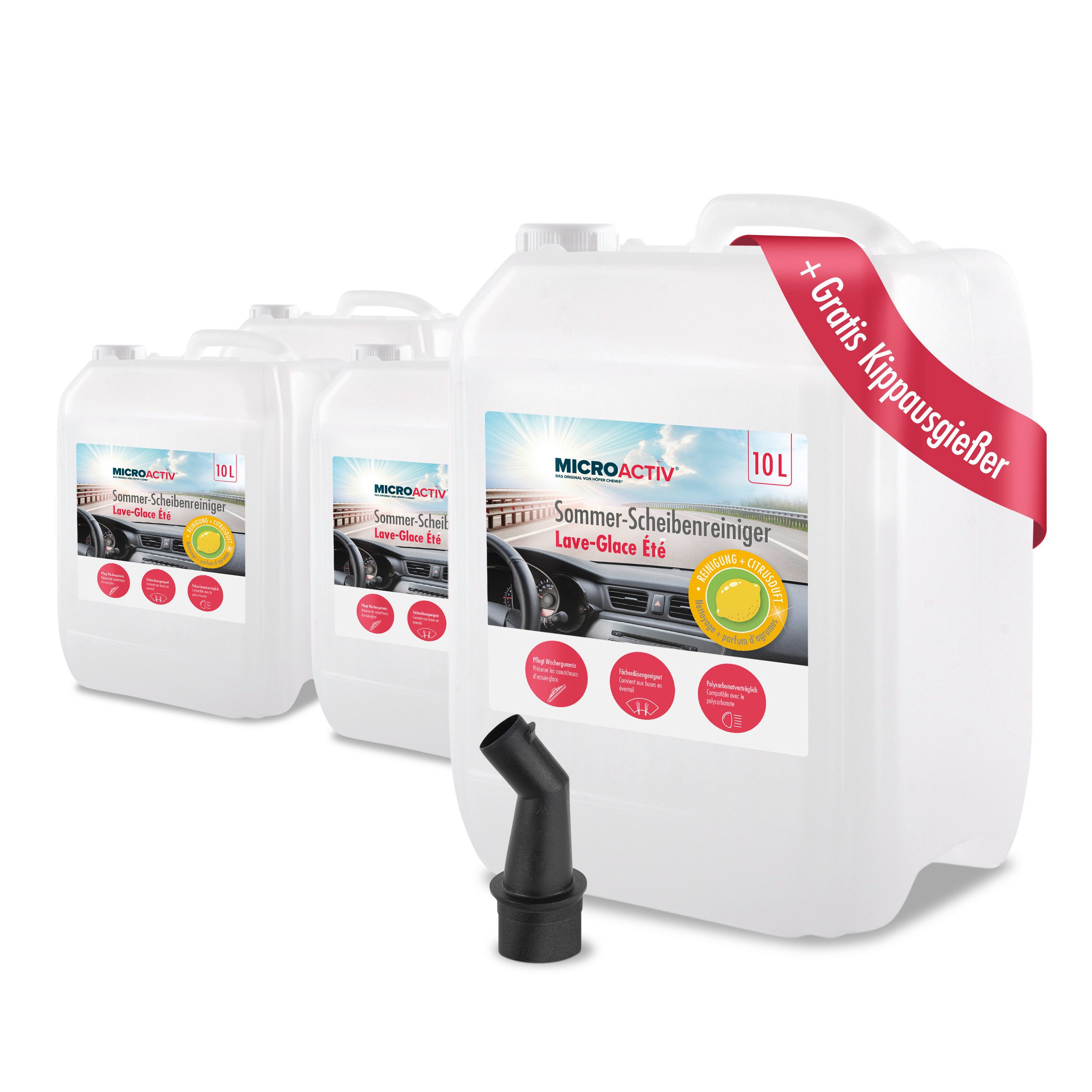 Höfer Chemie GmbH 4 x 10 L MICROACTIV® Sommer-Scheibenreiniger – anwendungsfertig Scheibenreiniger