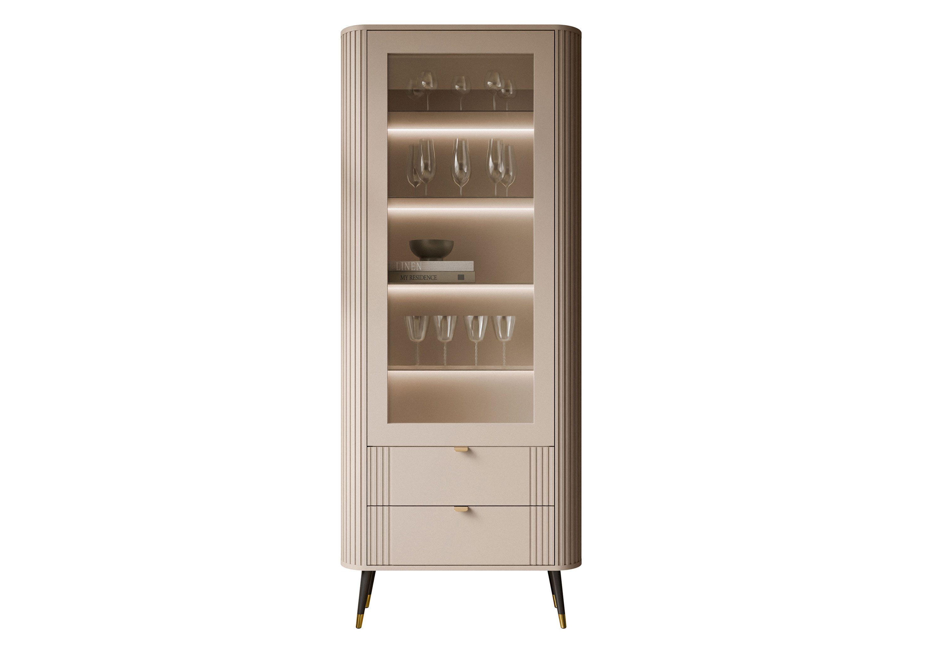 Lookway Glasvitrine YVETTE KASCHMIR Standvitrine mit Schubladen und LED-Beleuchtung Breite: 78 cm
