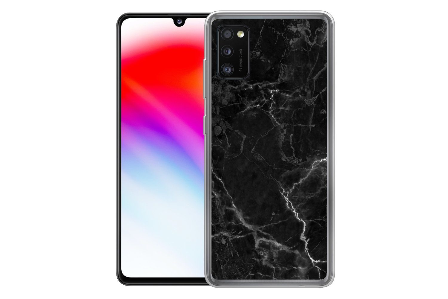 MuchoWow Handyhülle für Samsung Galaxy A41 Marmor - Schwarz - Weiß - Textur - Marmoroptik, Smartphone-Bumper, Print, Handy Schutzhülle Dünn