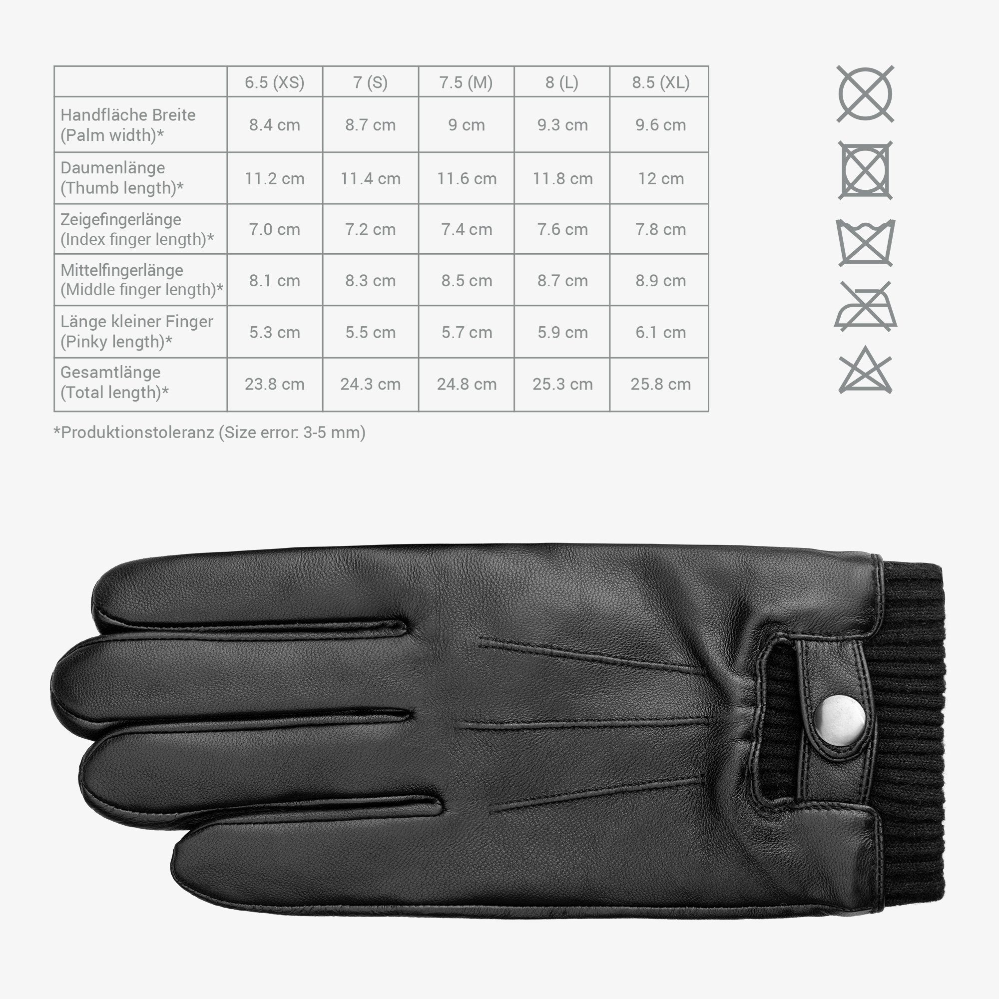 Leder Wolle Lammleder - Nappa Herren Handschuhe Lederhandschuhe - - S Touchscreen Navaris