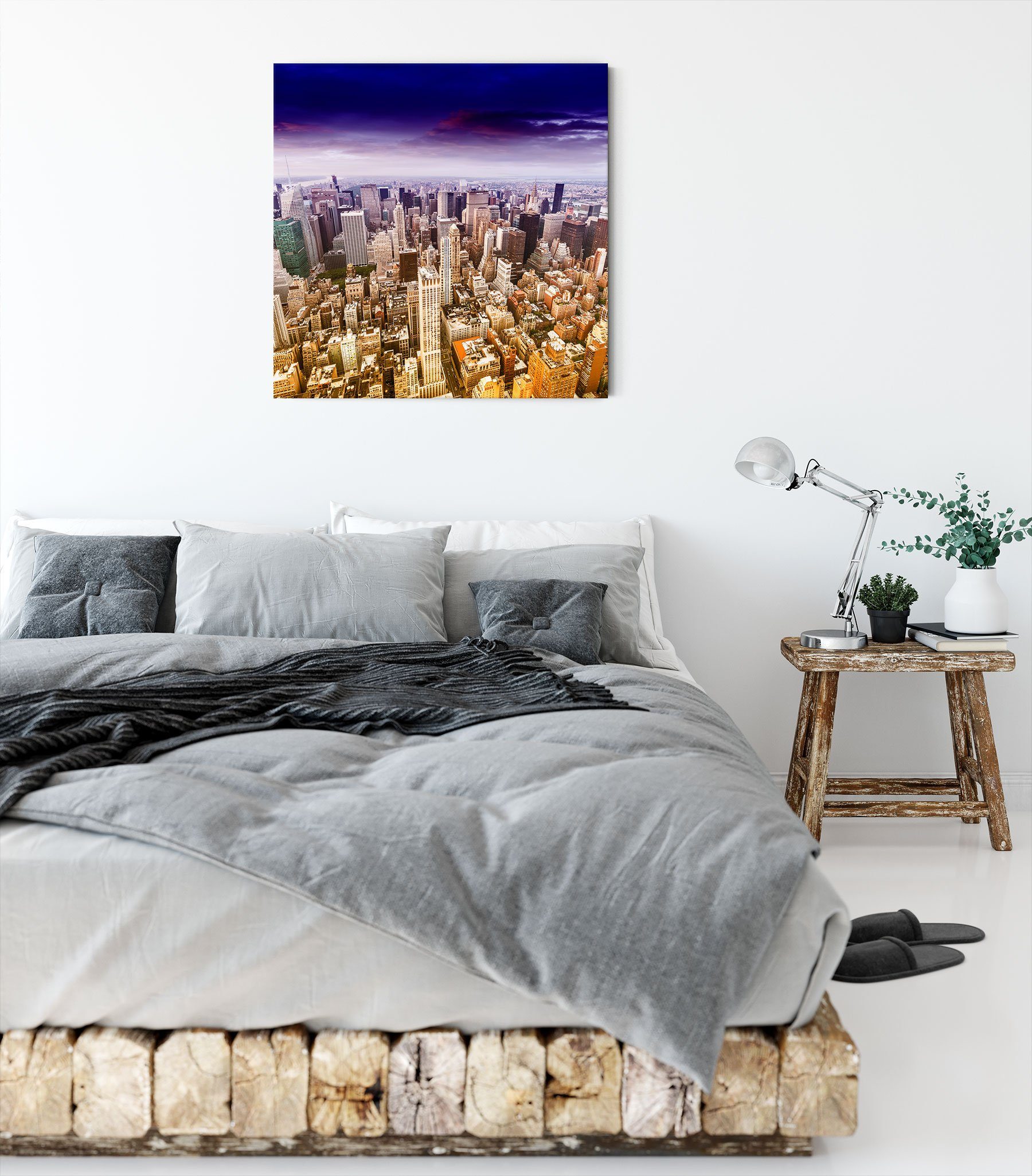Pixxprint New York, Skyline bespannt, St), Zackenaufhänger New fertig Skyline York inkl. Leinwandbild (1 Leinwandbild