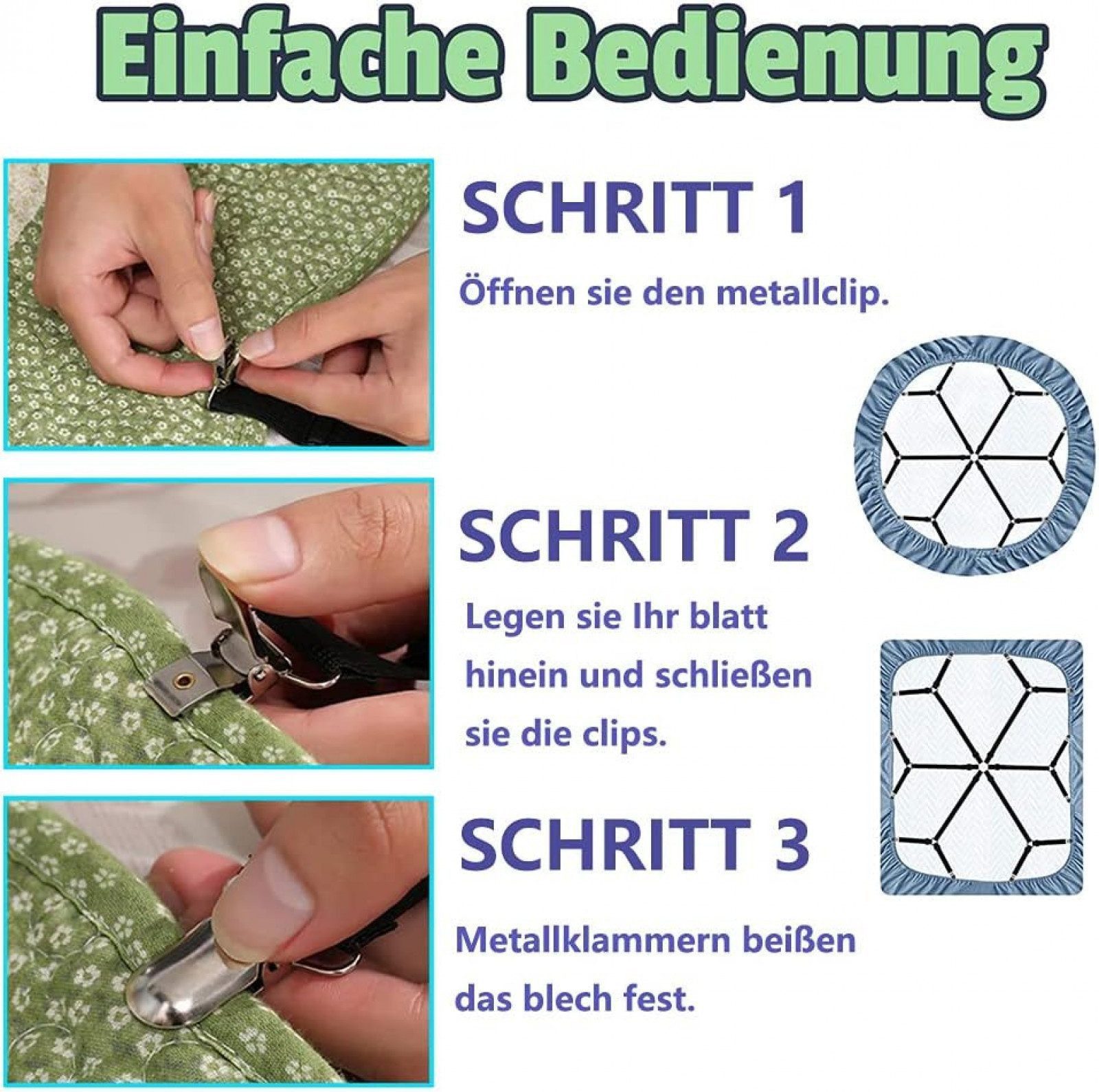 FELIXLEO Spannbettlaken Bettlakenspanner Elastische Verstellbare Bettlaken Verschlüsse, (4 Stück)