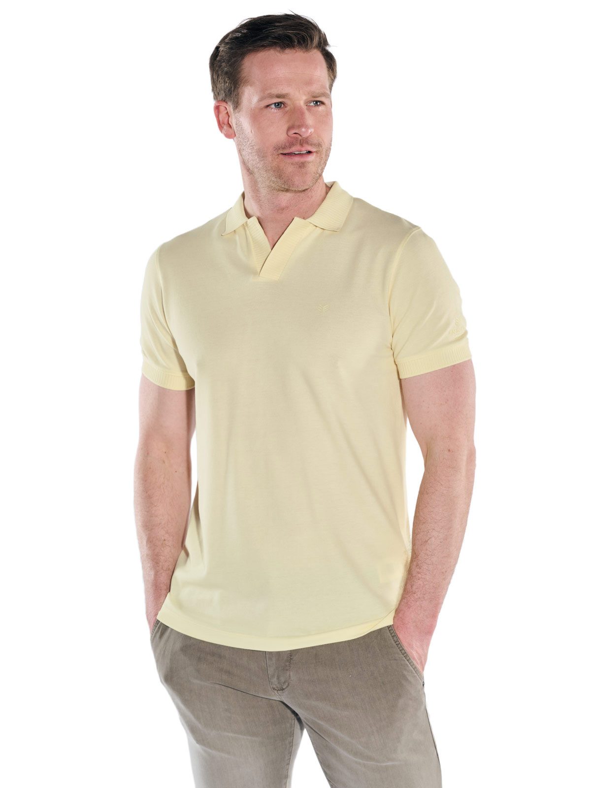 T-Shirt Herren Leichtes Polo-Shirt in Strick-Optik, Hellgelb