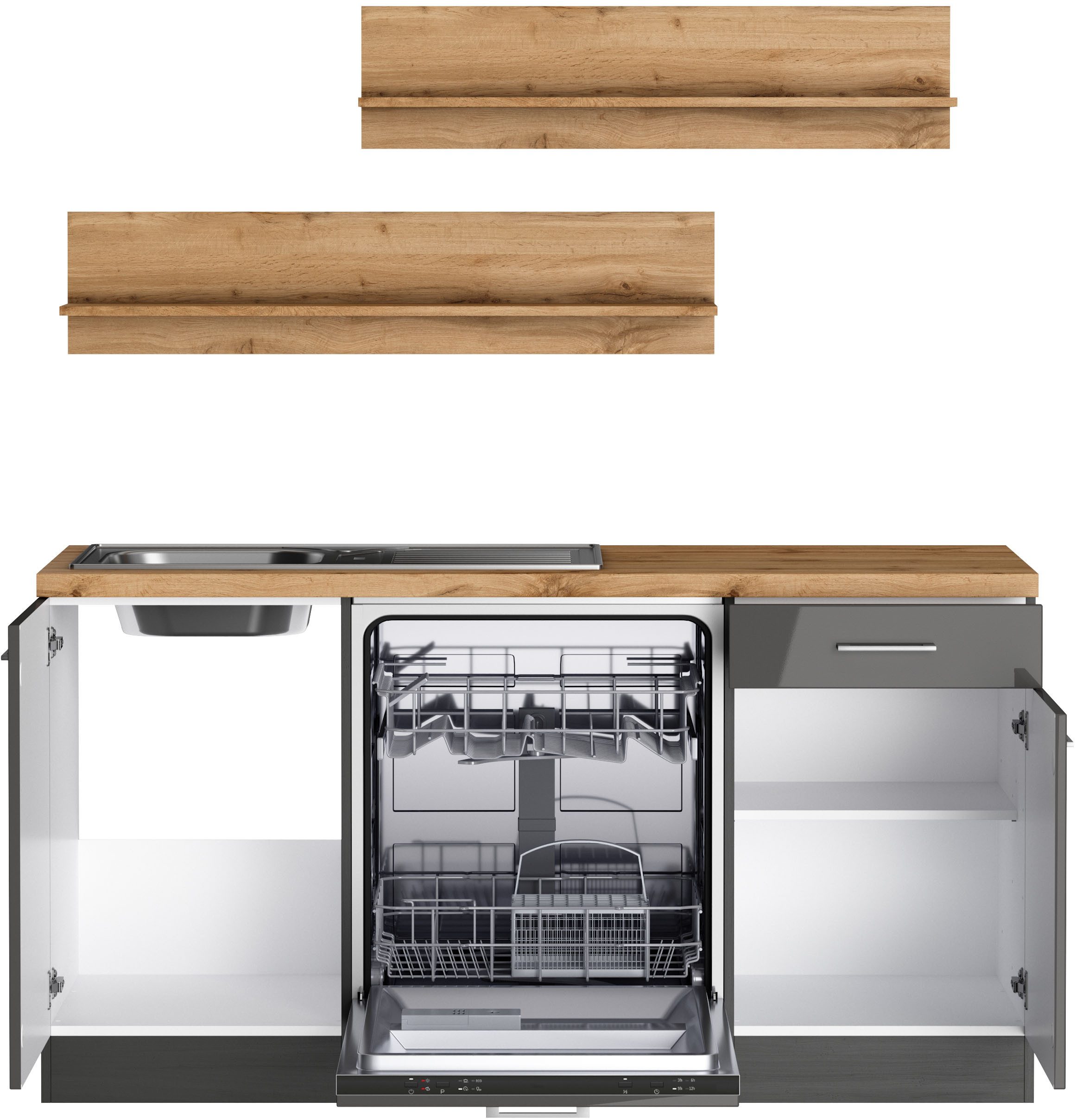 KOCHSTATION Winkelküche KS-Milan, optional mit Muldenlüfter, Stellbr.270/220 cm, wahlweise mit E-Geräten, Kochfeld mit Dunstabzug