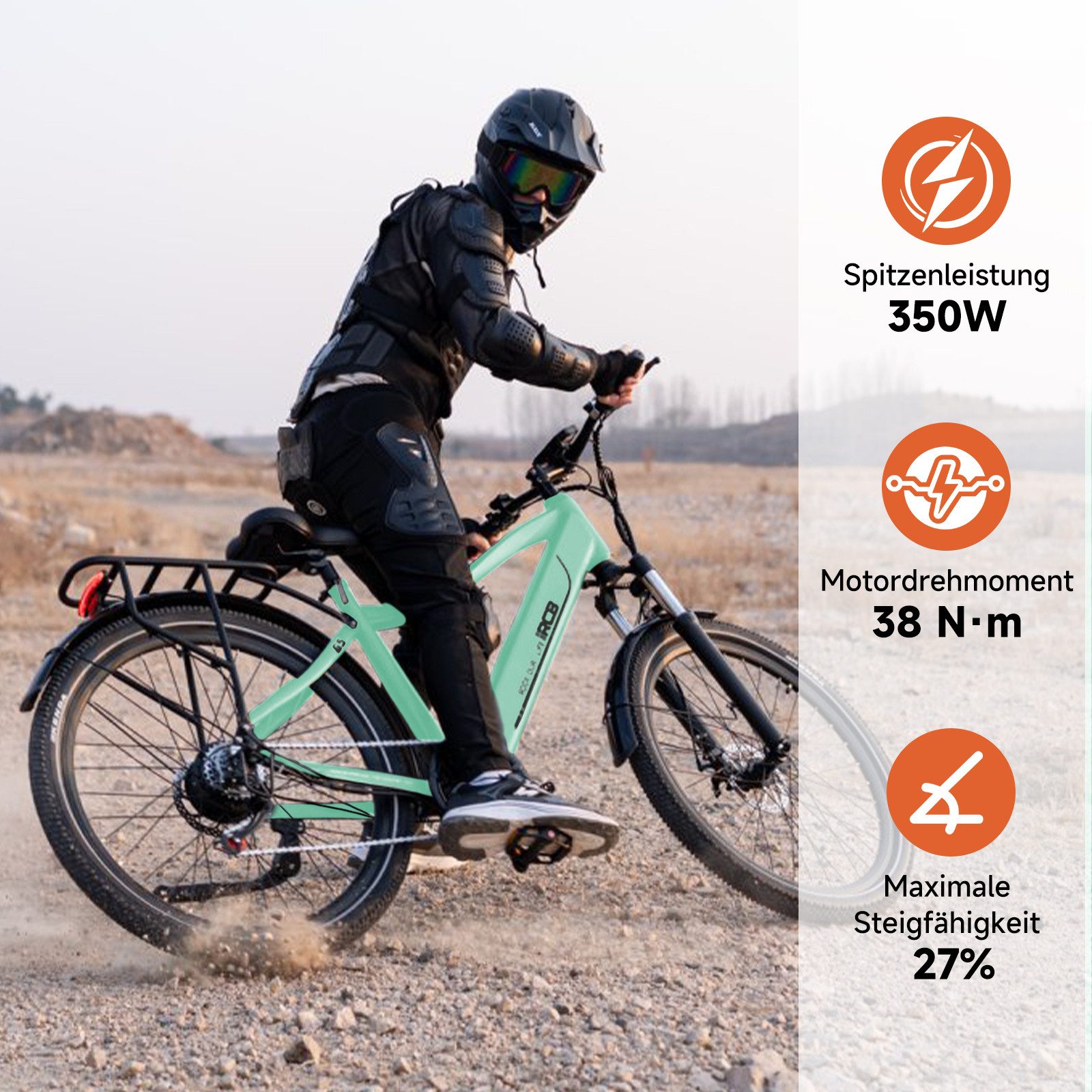 RCB E-Bike Pedelec G5 für Stadt und Gelände,27,5Zoll Herren Elektrofahrrad,13Ah,80-120 km, 7 Gang, Kettenschaltung, Heckmotor, 468 Wh, APP&NFC, ebike Herren, Drehmomentsensor, max. Geschwindigkeit: 25 km/h