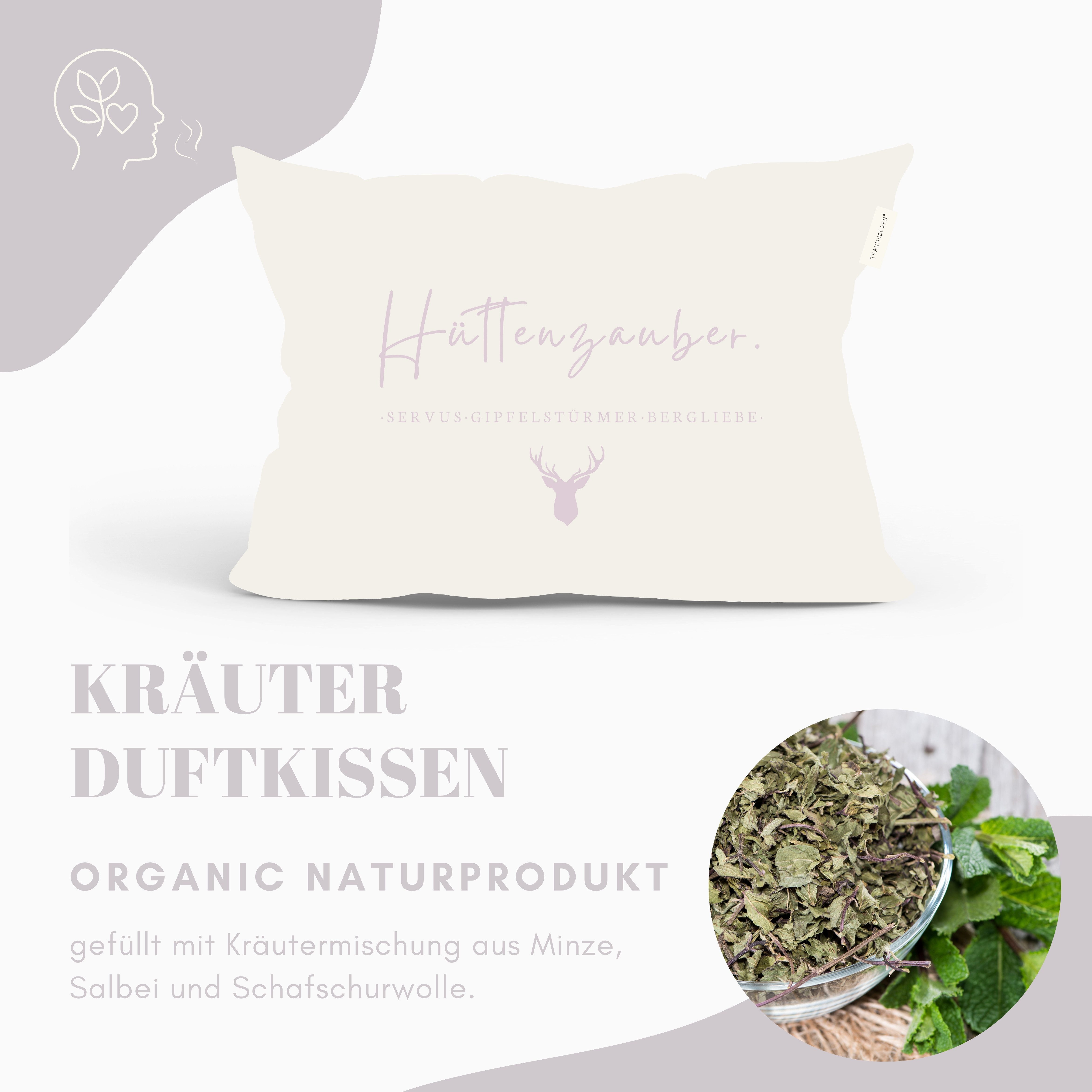 MTOnlinehandel Dekokissen TRAUMHELDEN Duftkissen Minze/ Salbei 30x20 cm, Hausmittel, Erkältung, Geschenk für Frauen und Männer