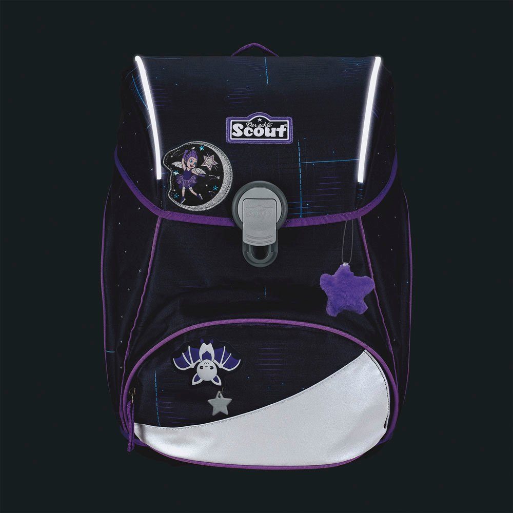 Scout Schulranzen Alpha Safety Light, mit LED-Lichtleiter, Spooky Starlight (Set, 4-tlg), mit Powerbank; enthält recyceltes Material